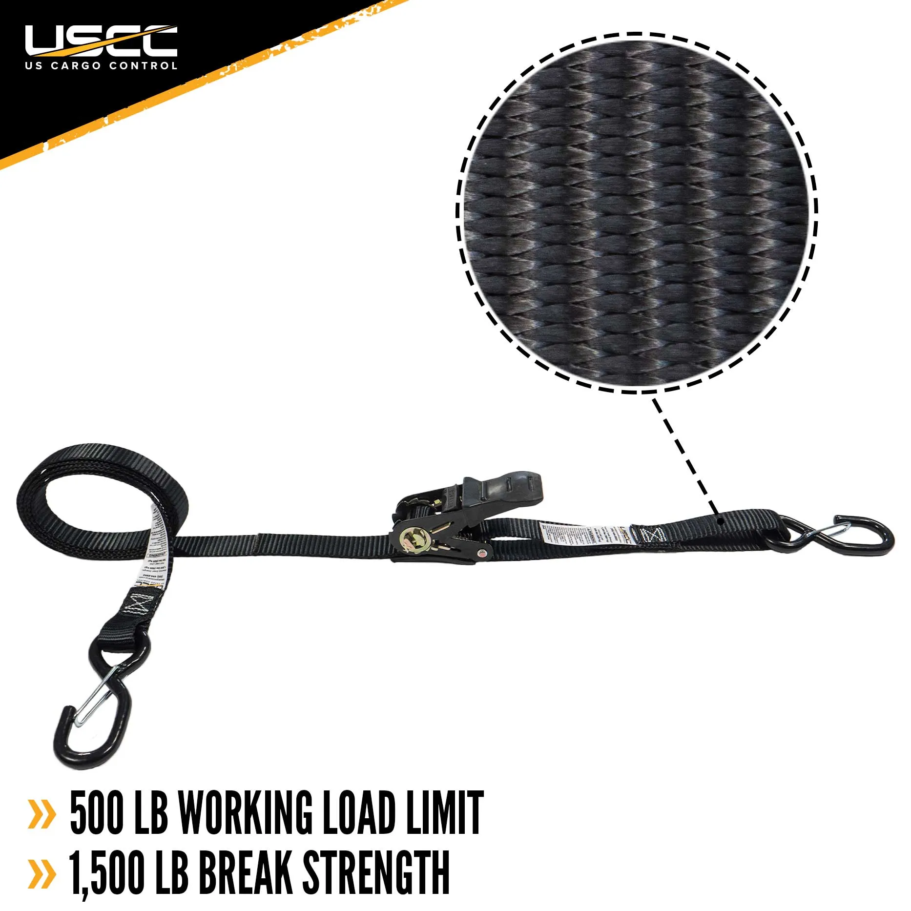 1" x 8' Black Tree Stand Ratchet Strap w/ Vinyl Coated S-Hook w/ Keeper - 2 pack