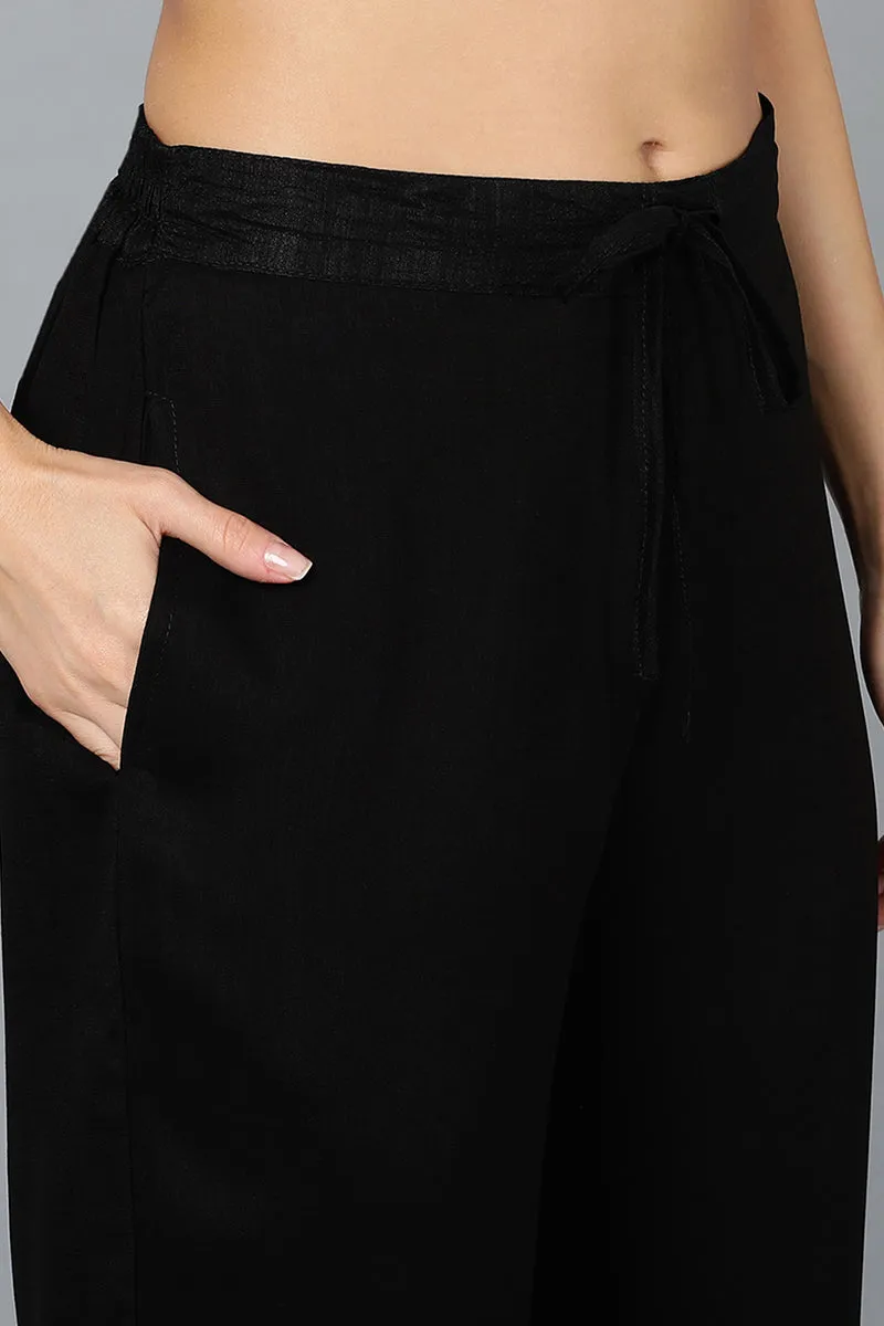 Black Silk Blend Straight Kurta Pant With Dupatta