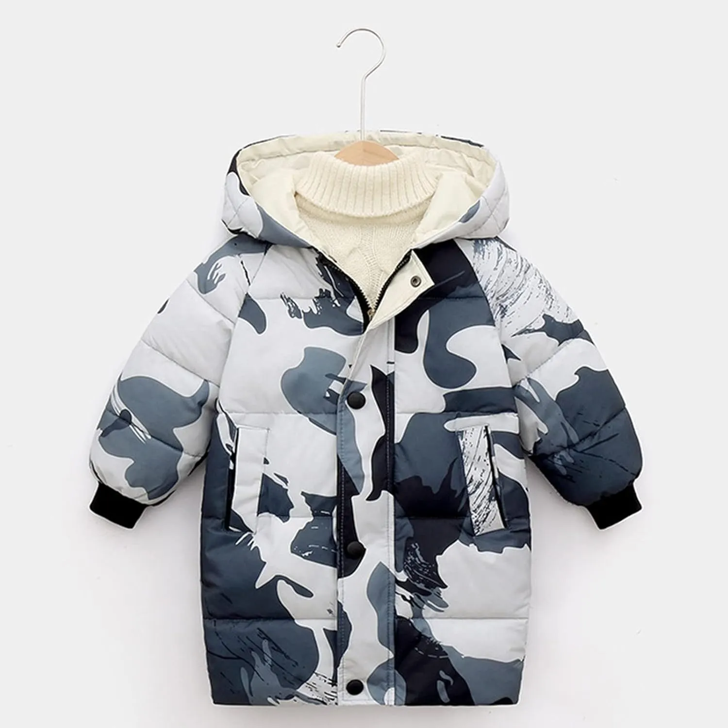 Boys Girls Winter Long Coats with Hooded Lightweight Puffer Jacket Kid Parka Padded Snow Outerwear 1-6 Years