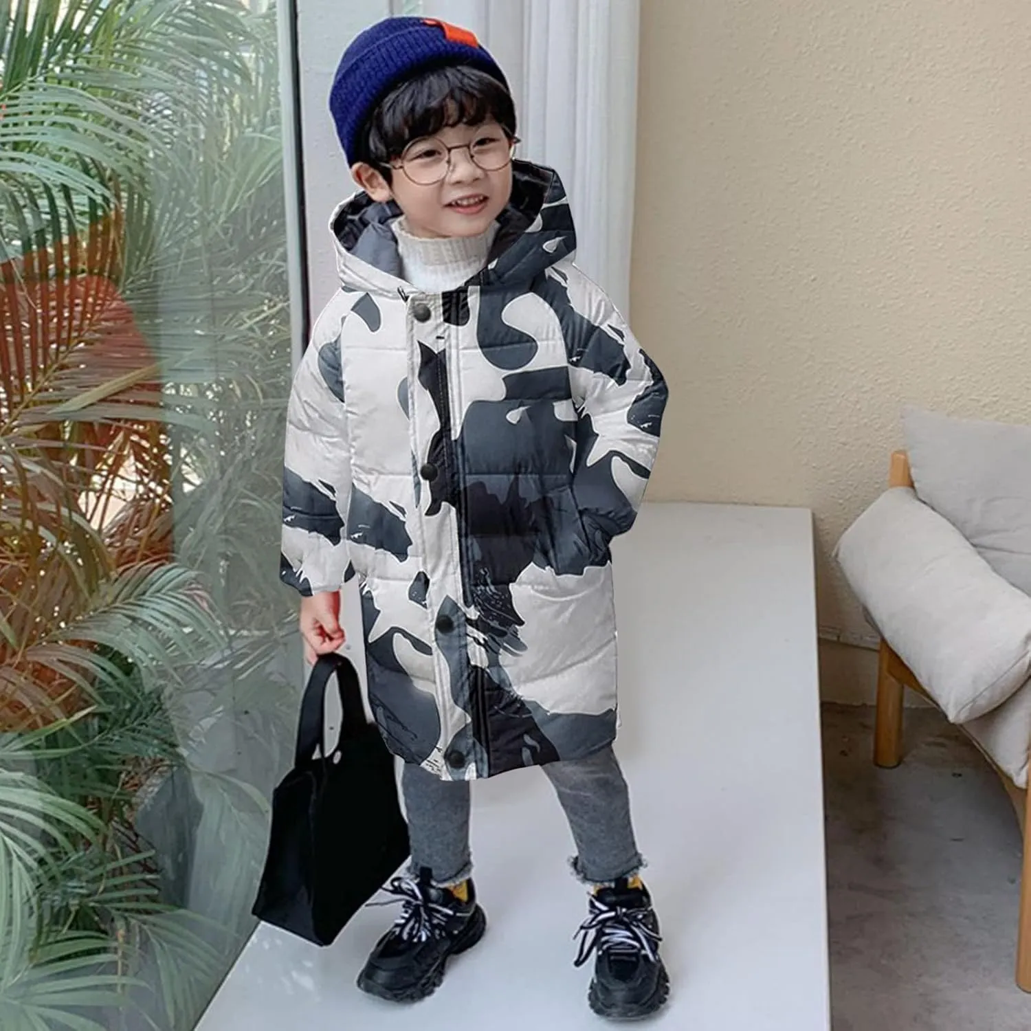 Boys Girls Winter Long Coats with Hooded Lightweight Puffer Jacket Kid Parka Padded Snow Outerwear 1-6 Years