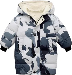 Boys Girls Winter Long Coats with Hooded Lightweight Puffer Jacket Kid Parka Padded Snow Outerwear 1-6 Years