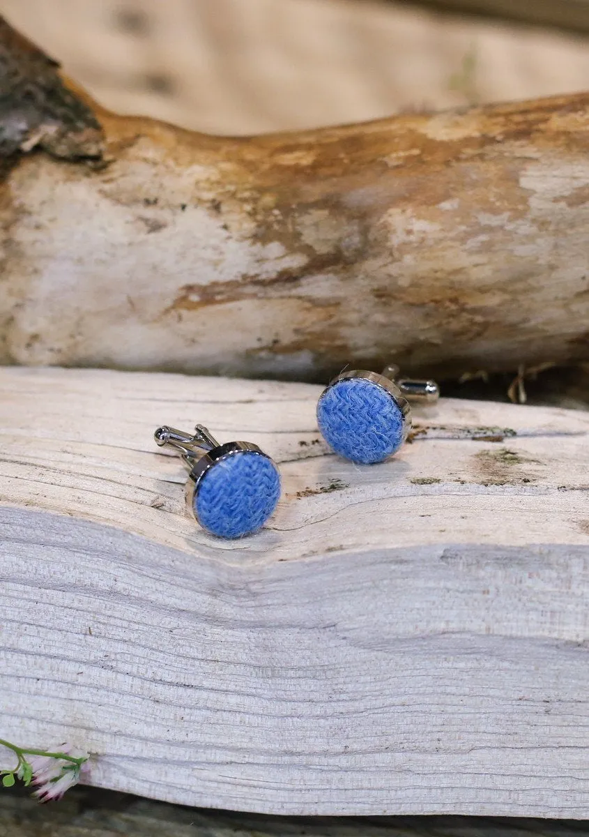Bright Blue Harris Tweed Cufflinks