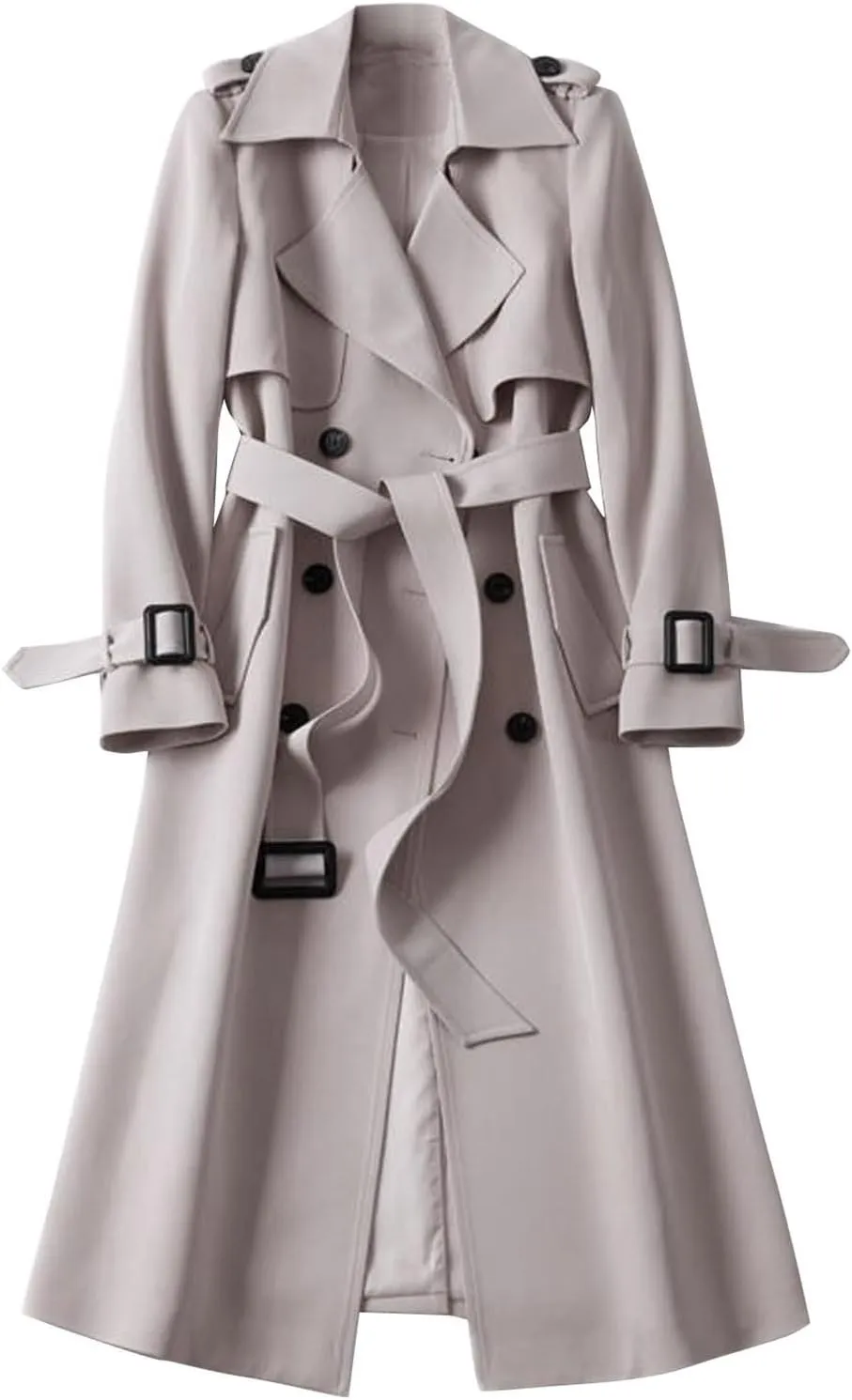 Classic Lapel Overcoat with Belt Midi Length Overcoat Overcoat Outerwear with Belt Pea Coats for Women Light Weight