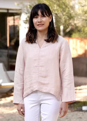 French Knot Linen Top Blush