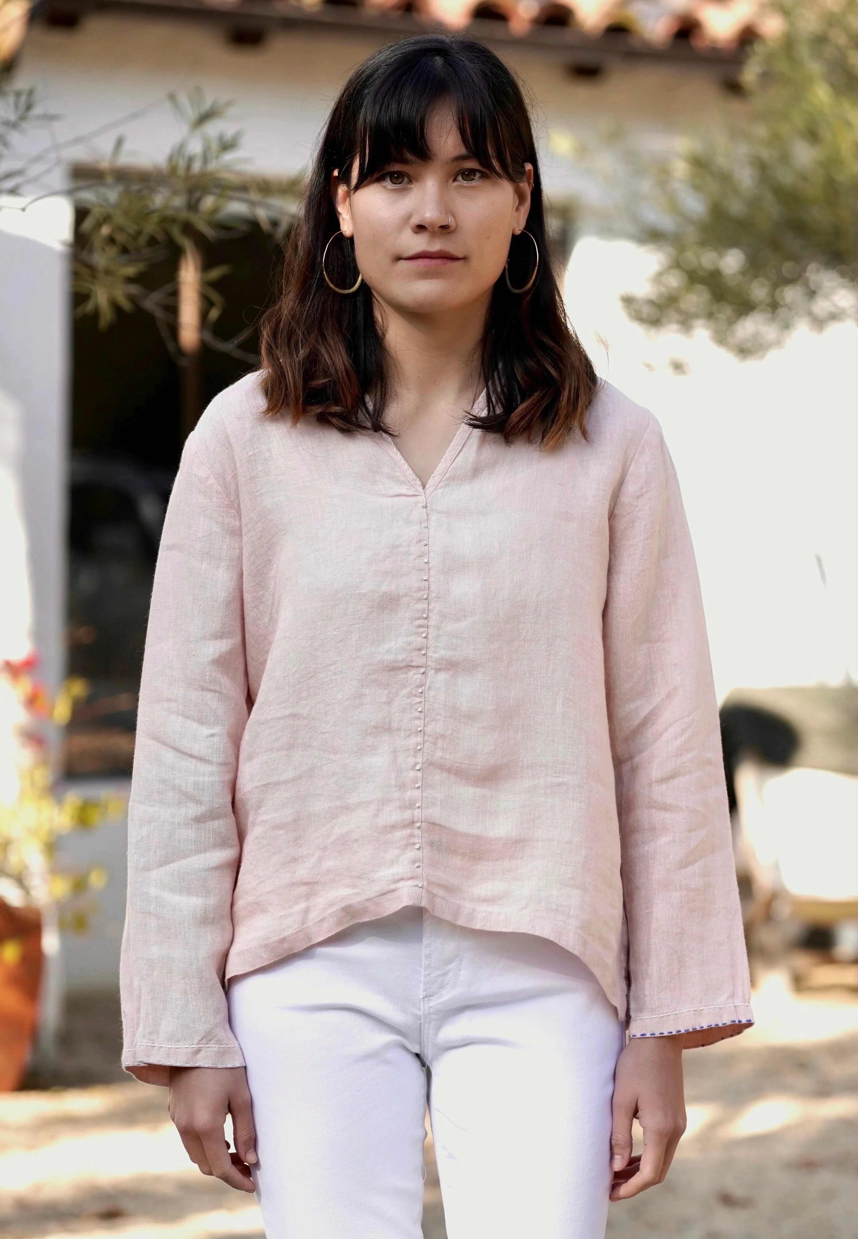 French Knot Linen Top Blush