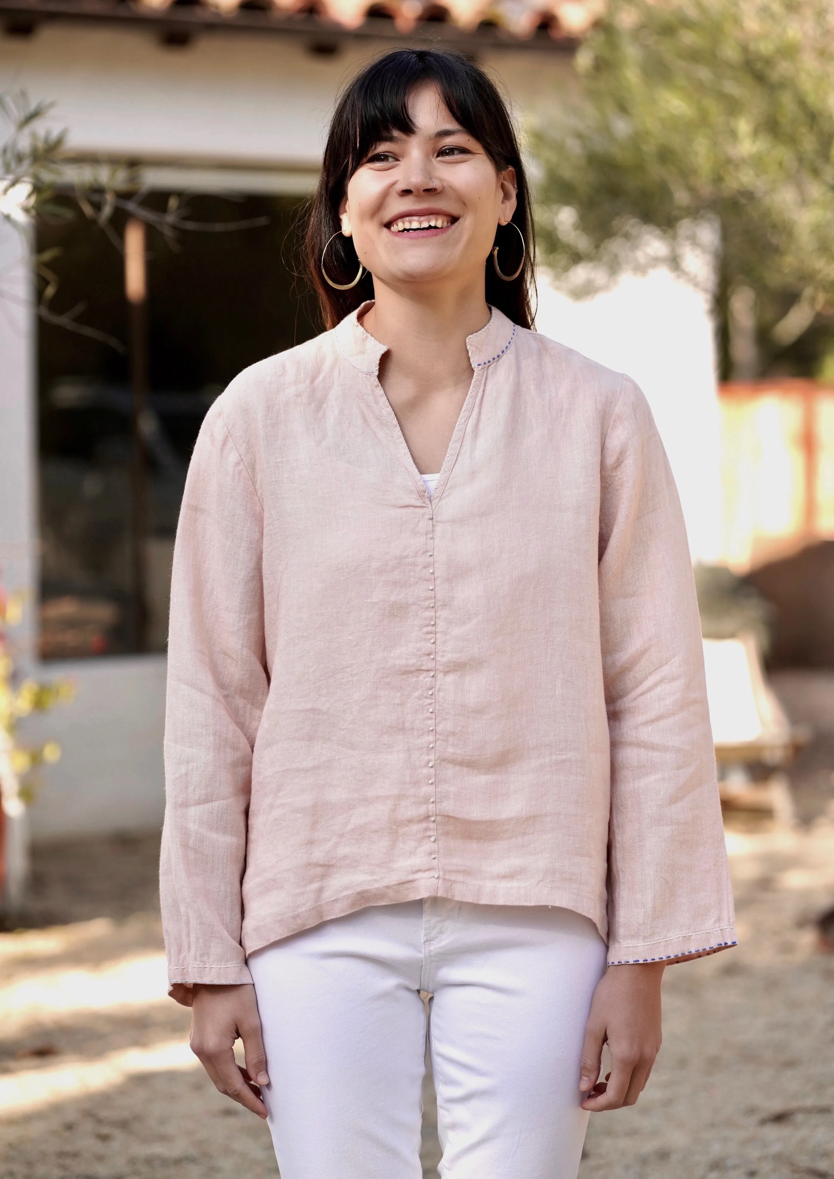 French Knot Linen Top Blush