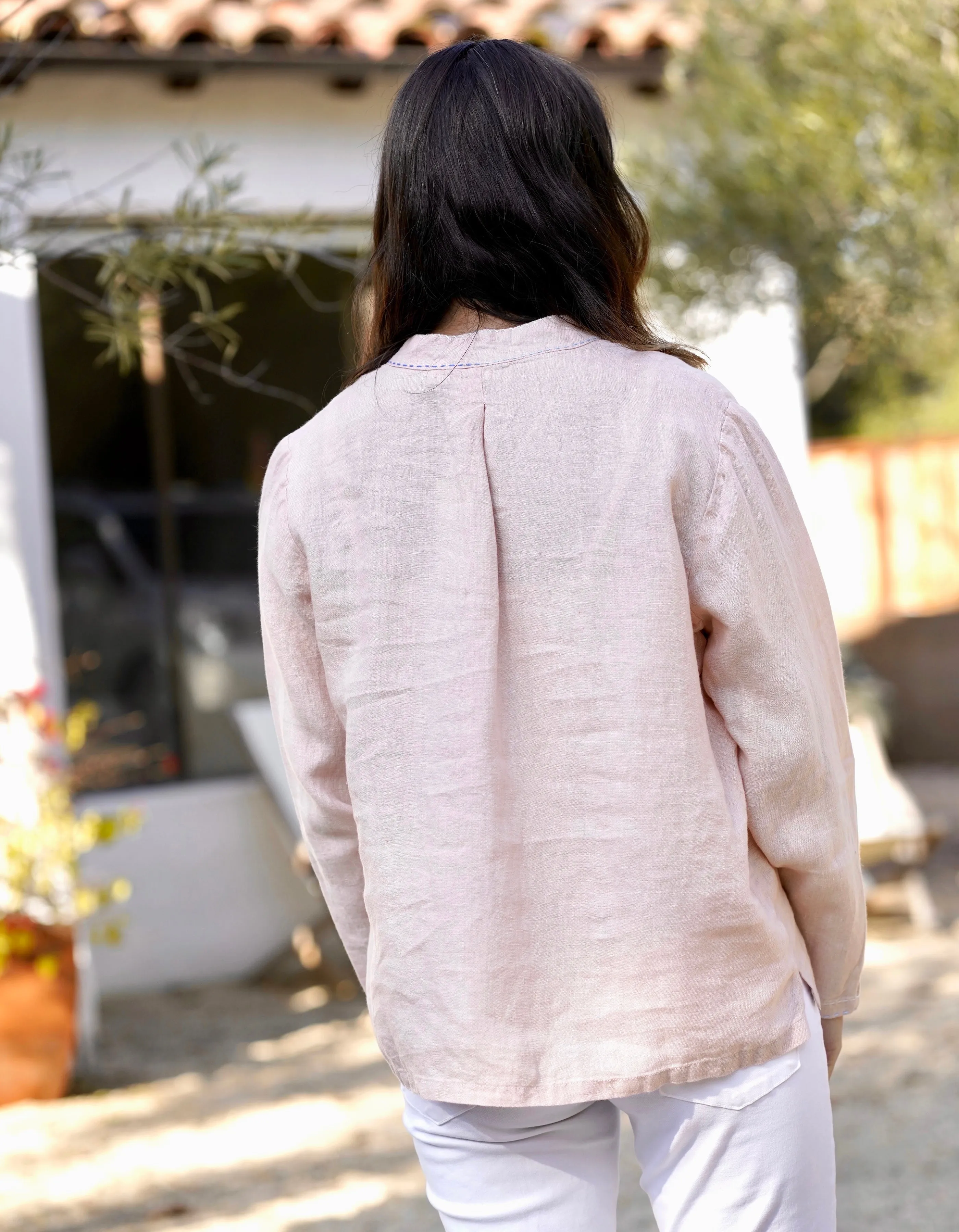 French Knot Linen Top Blush