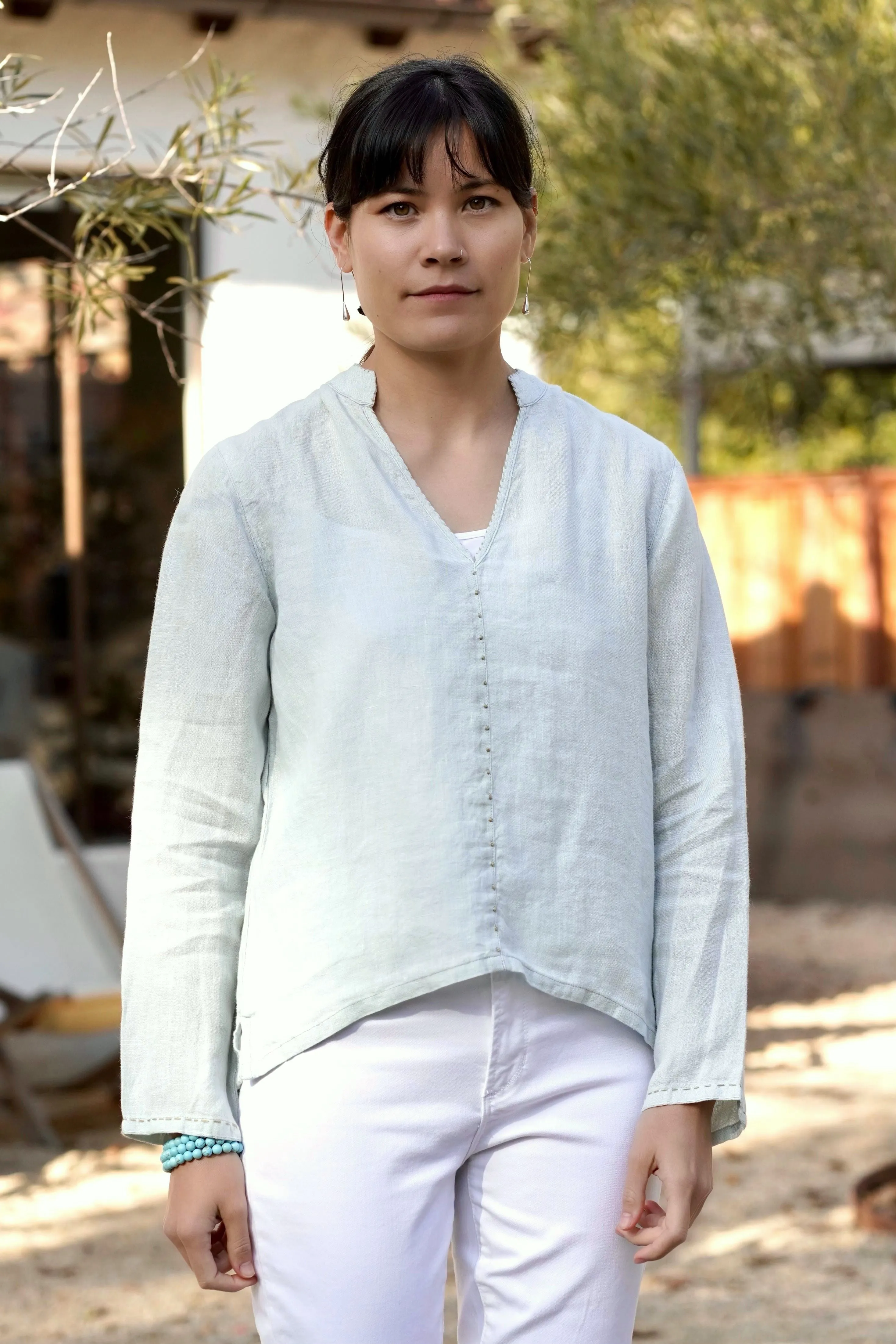 French Knot Linen Top Blush