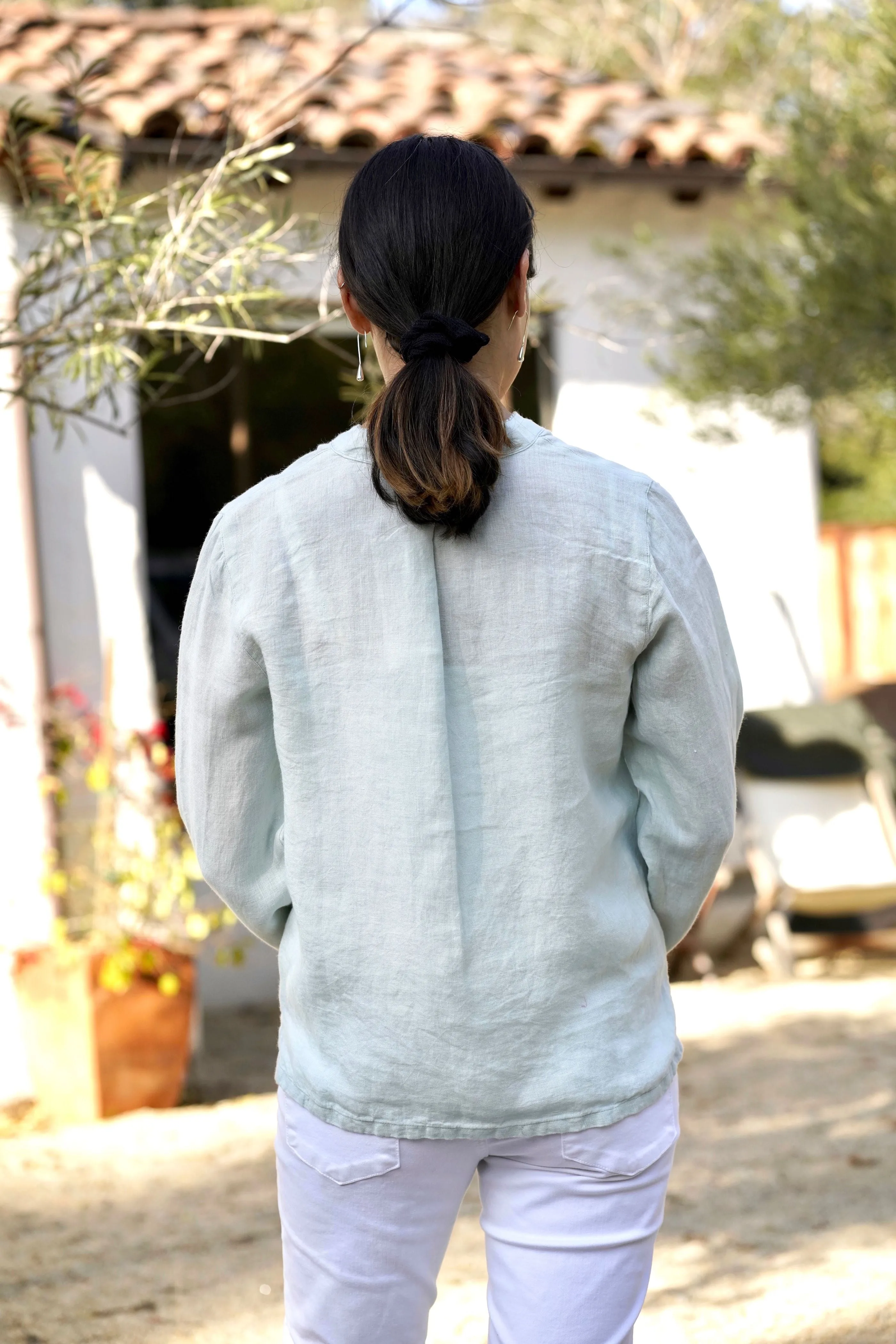French Knot Linen Top Blush