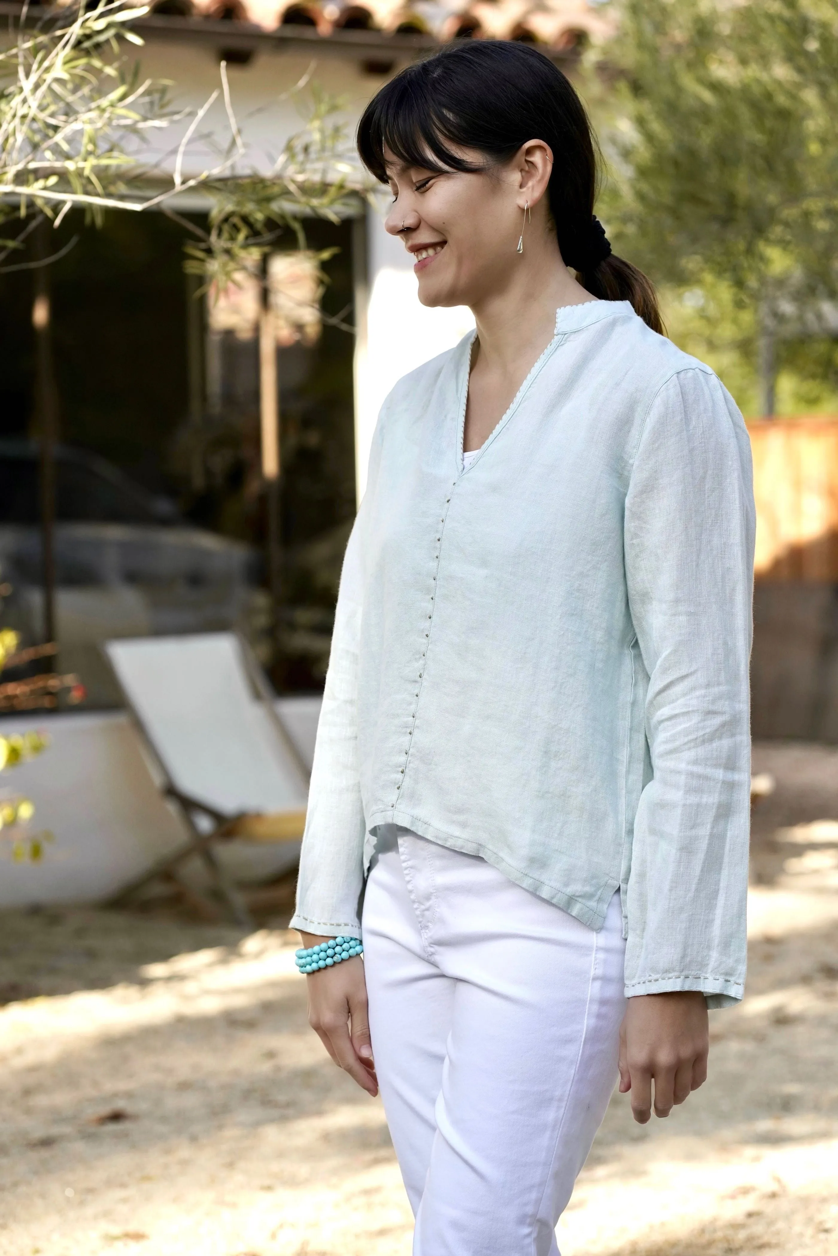 French Knot Linen Top Blush