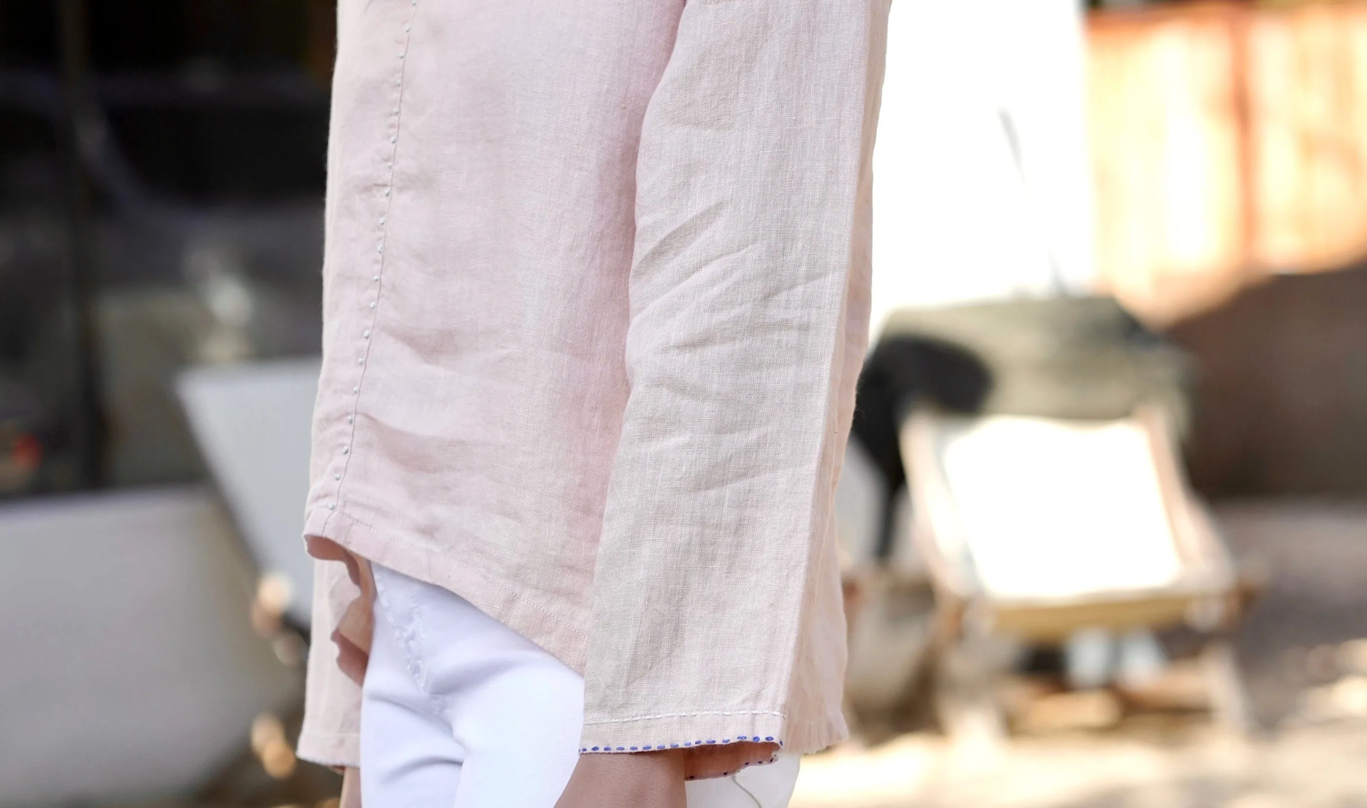 French Knot Linen Top Blush