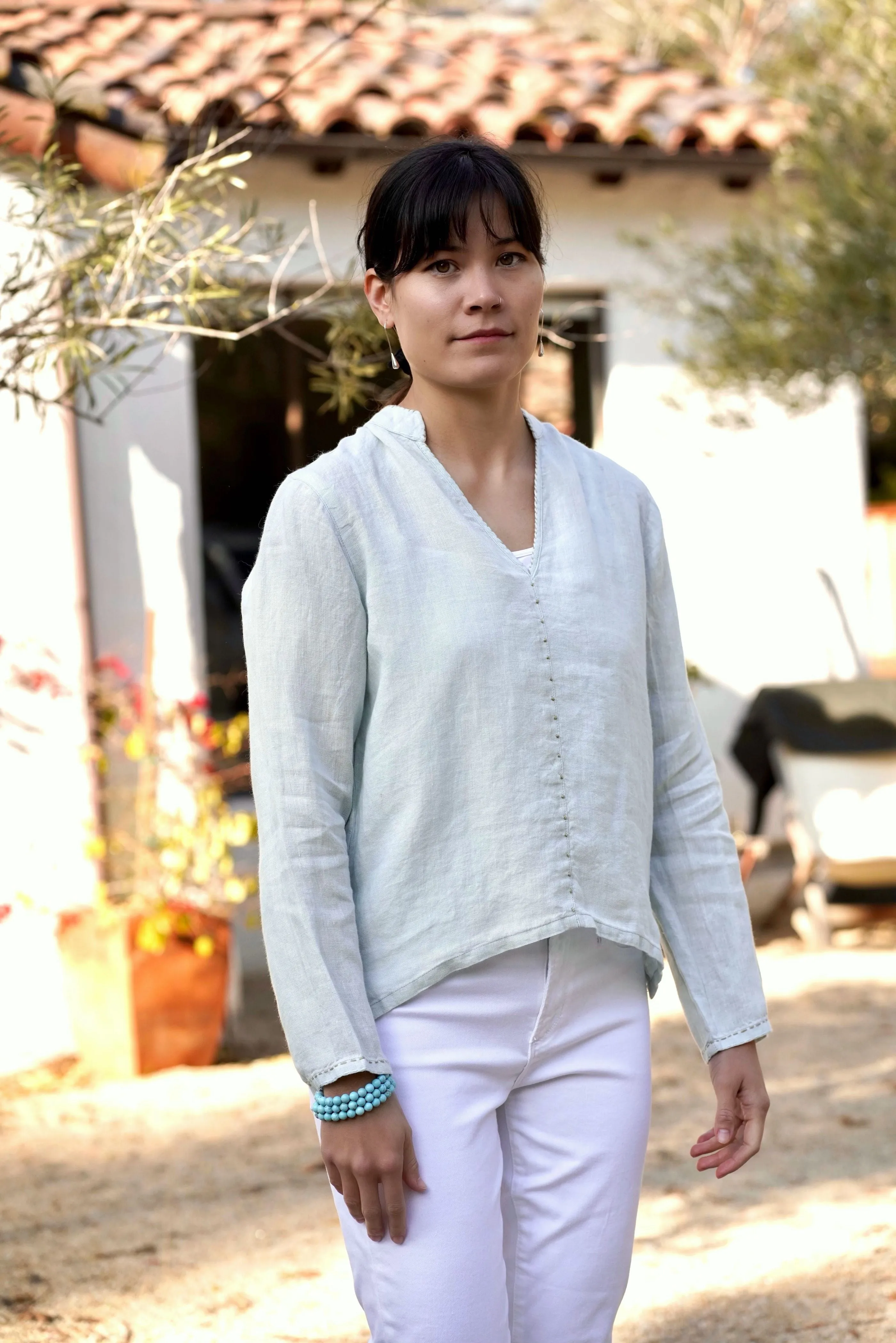 French Knot Linen Top Blush