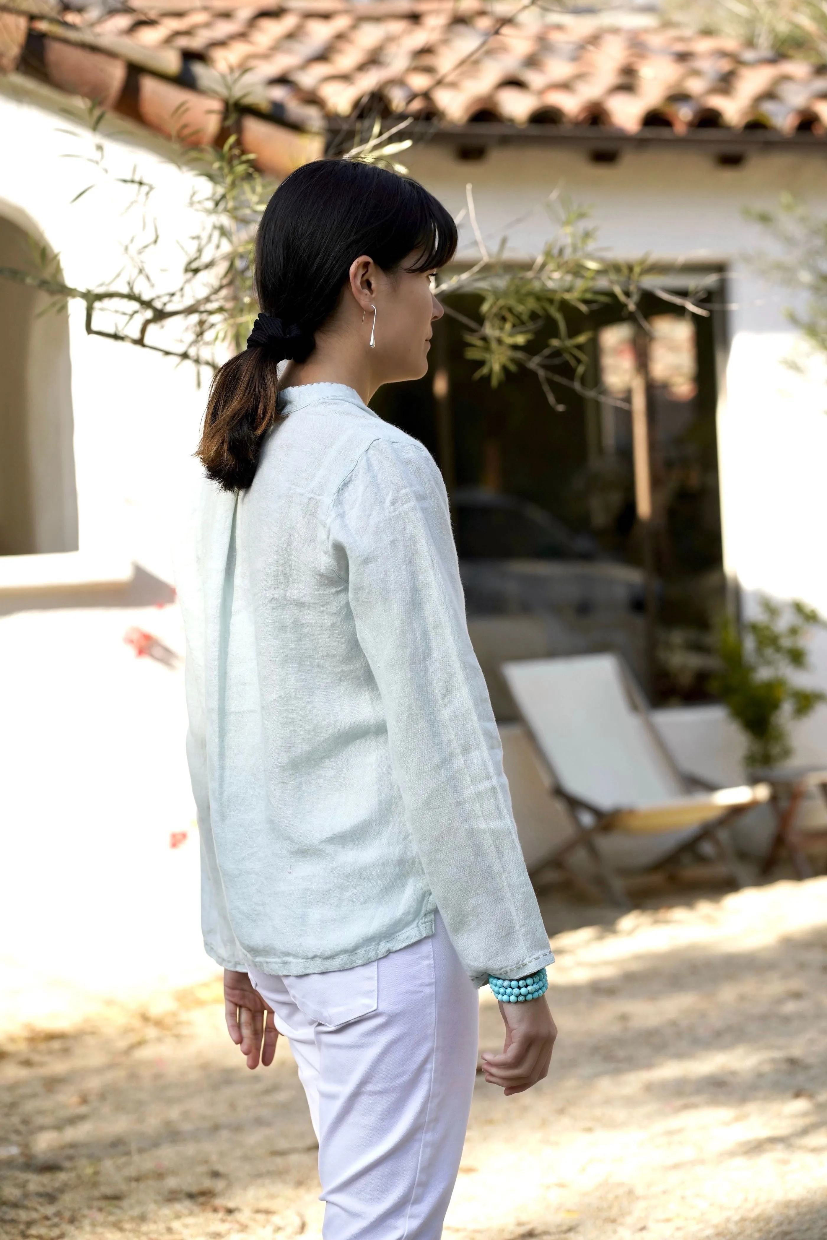 French Knot Linen Top Blush
