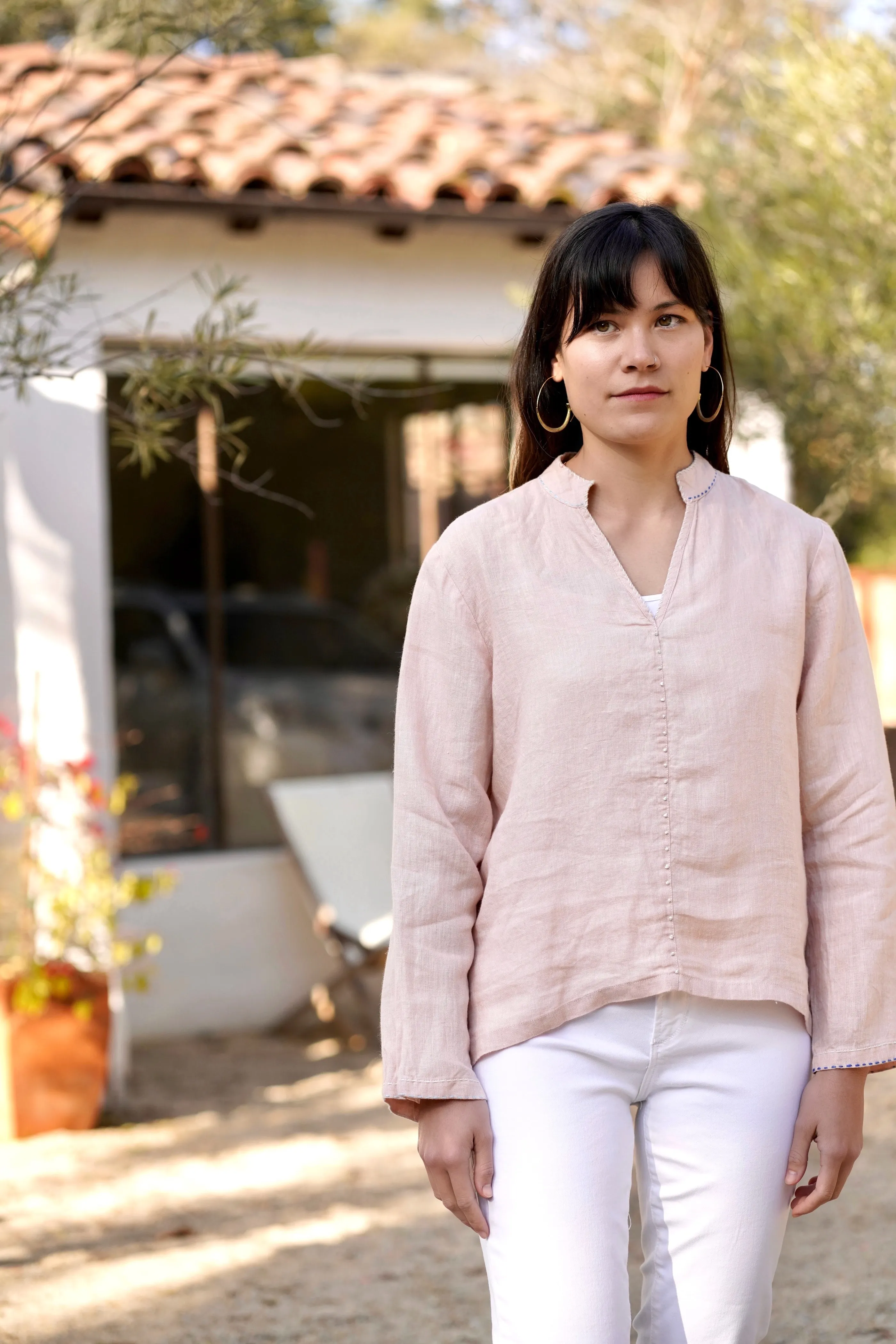French Knot Linen Top Blush
