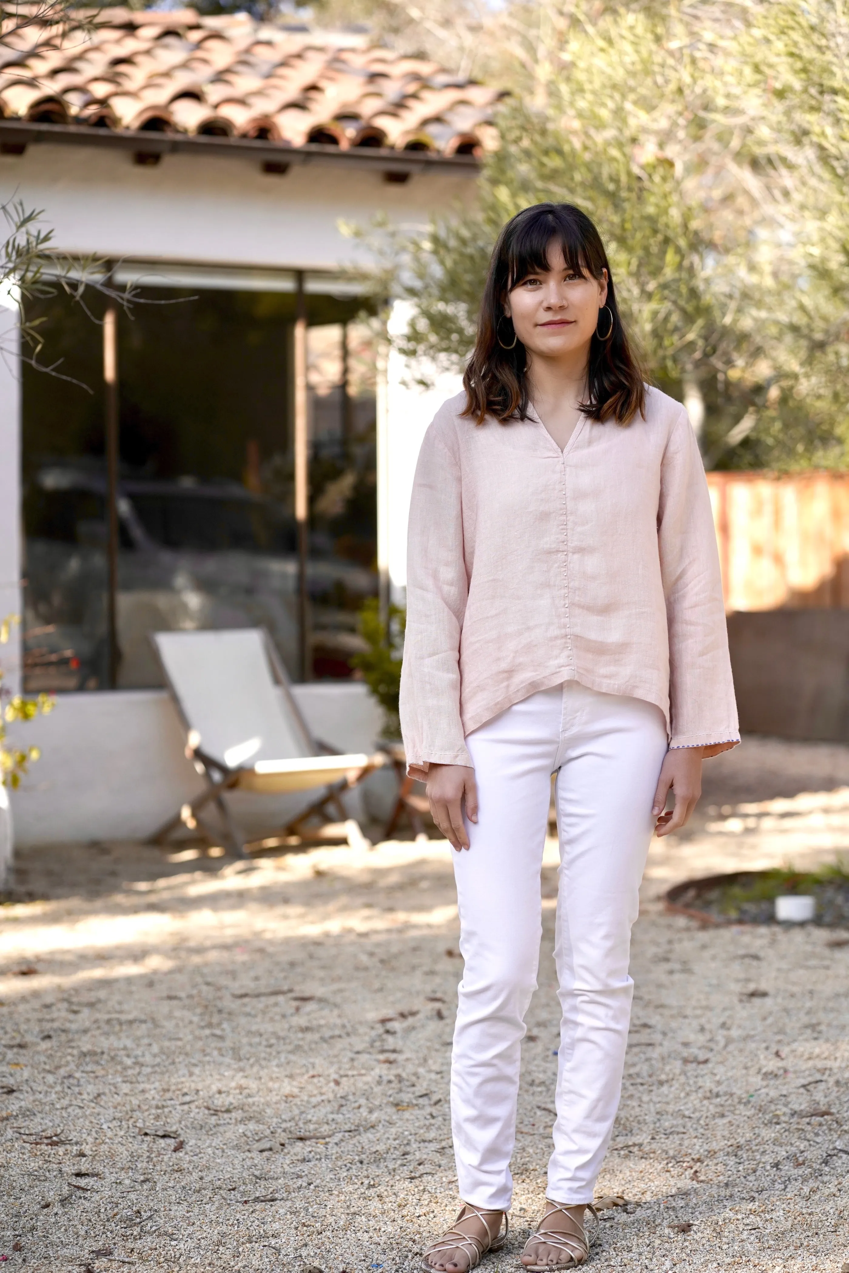 French Knot Linen Top Blush