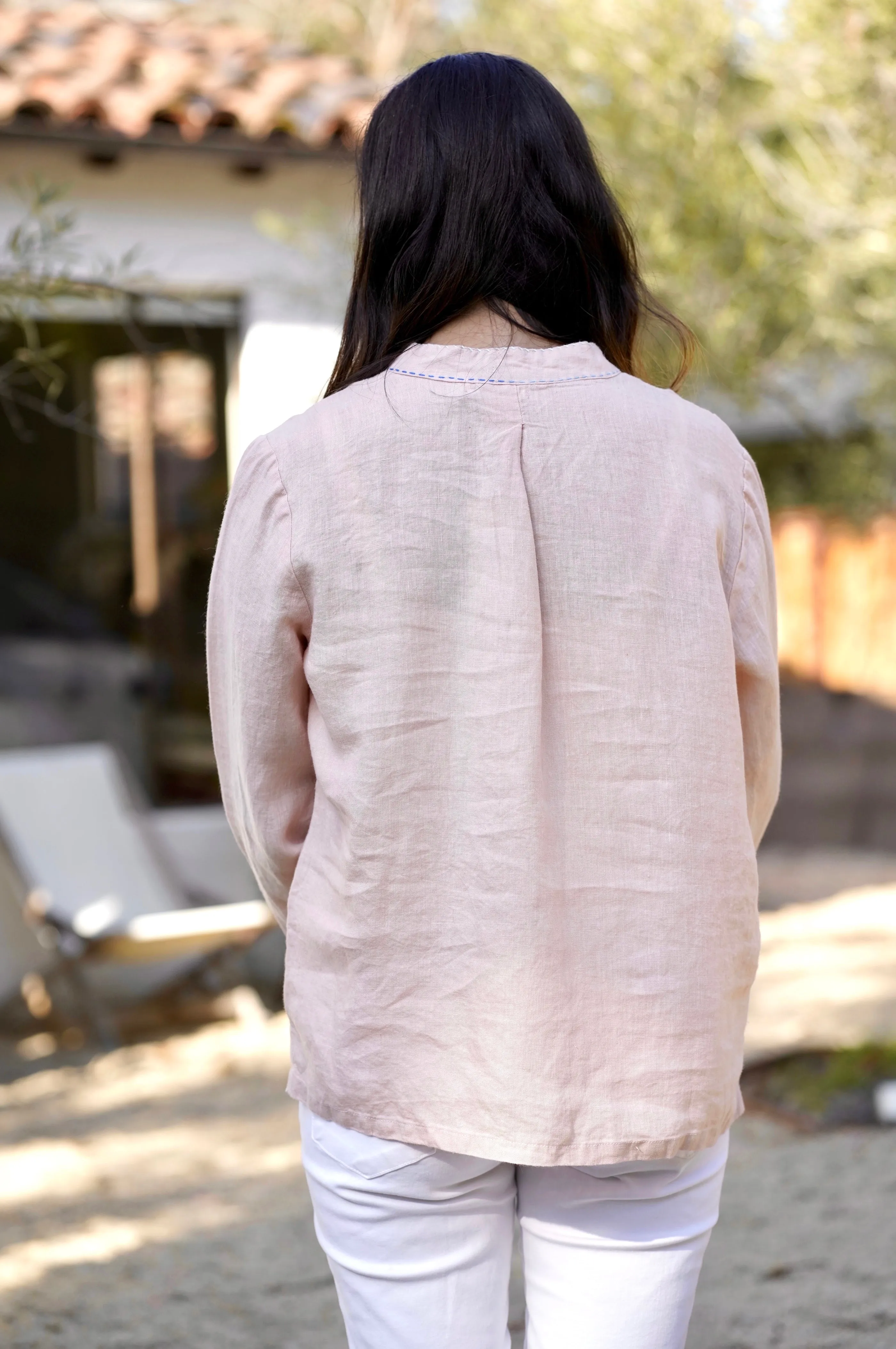 French Knot Linen Top Blush