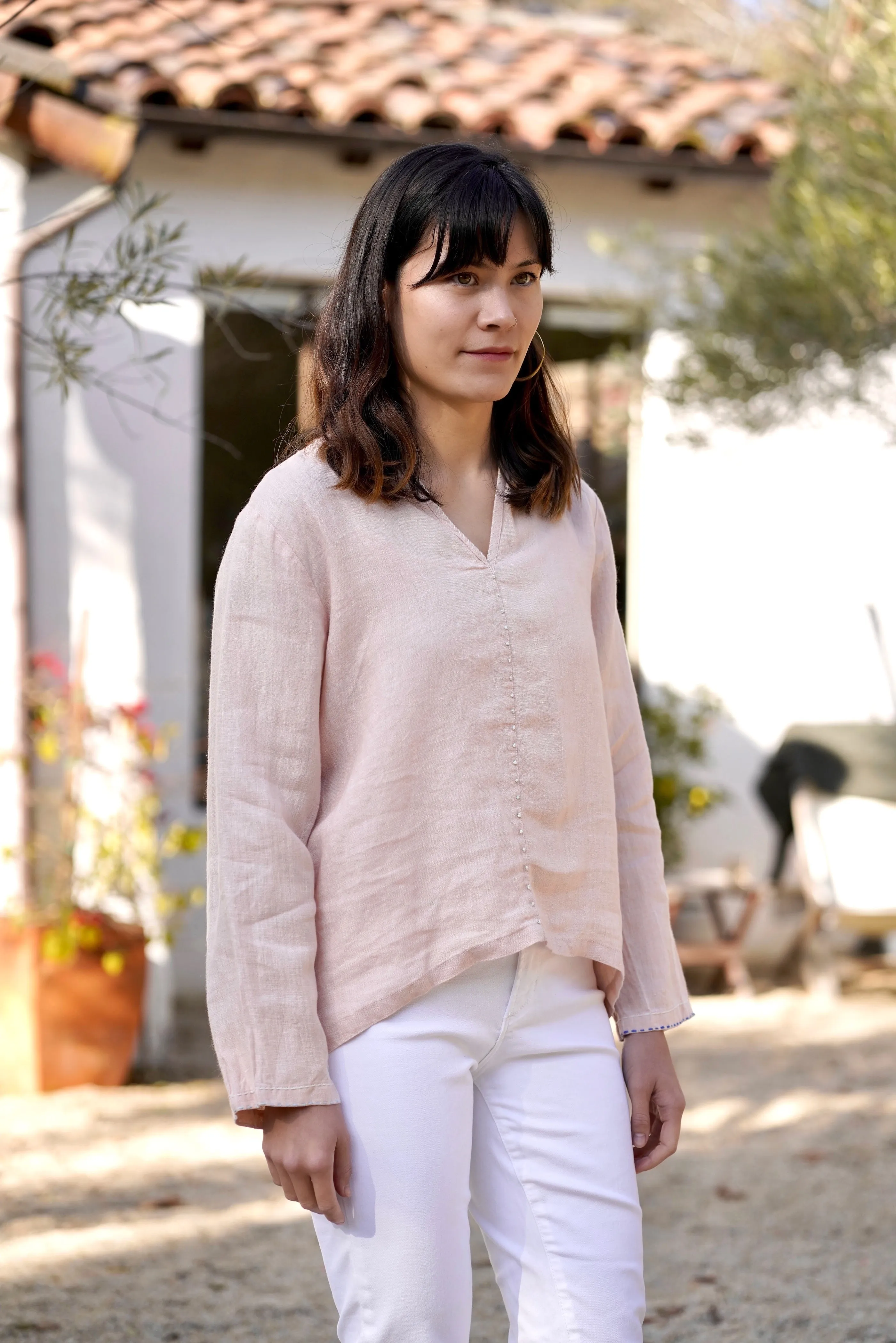 French Knot Linen Top Blush