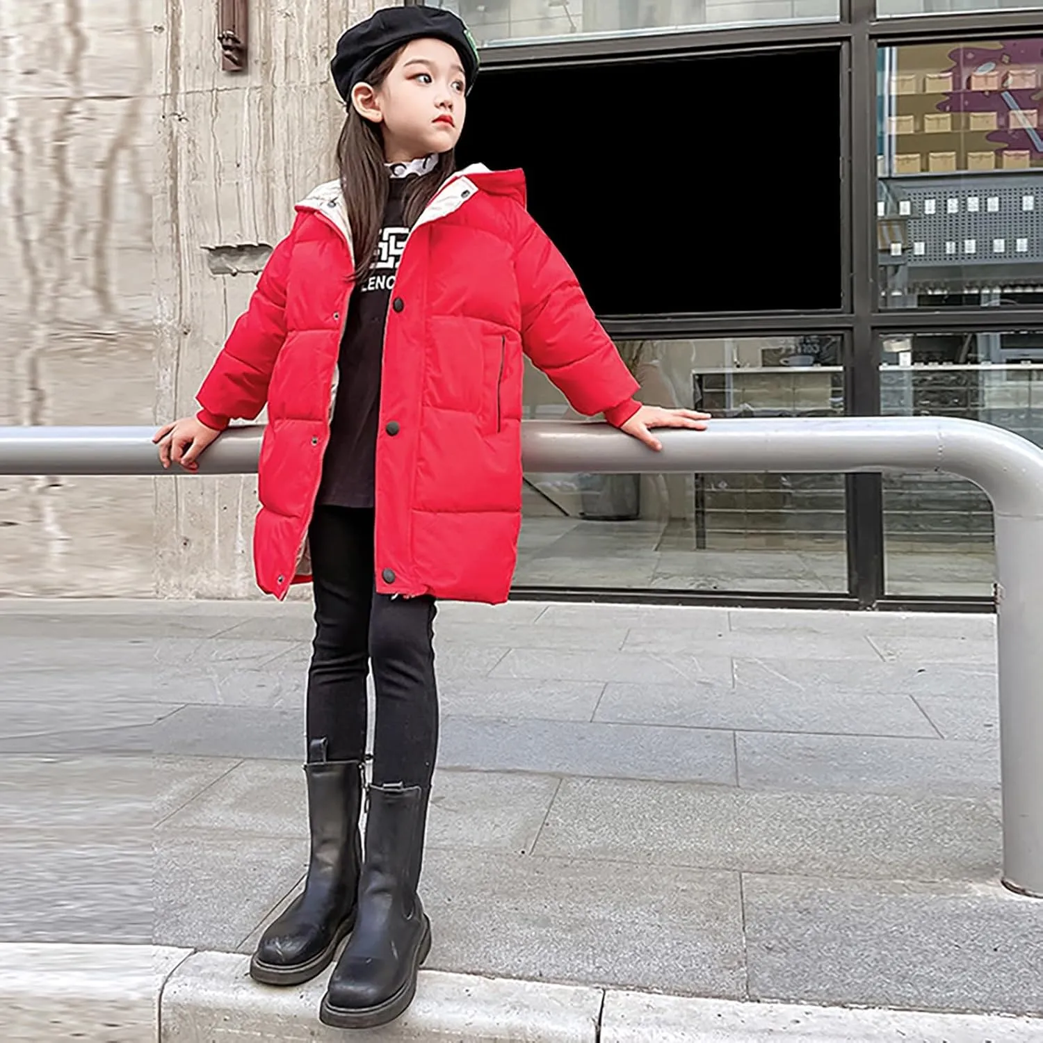 Girls Long Winter Coat Hooded Puffer Jacket Kids Lightweight Down Coat Insulated Parka Thicken Warm Padded Jacket