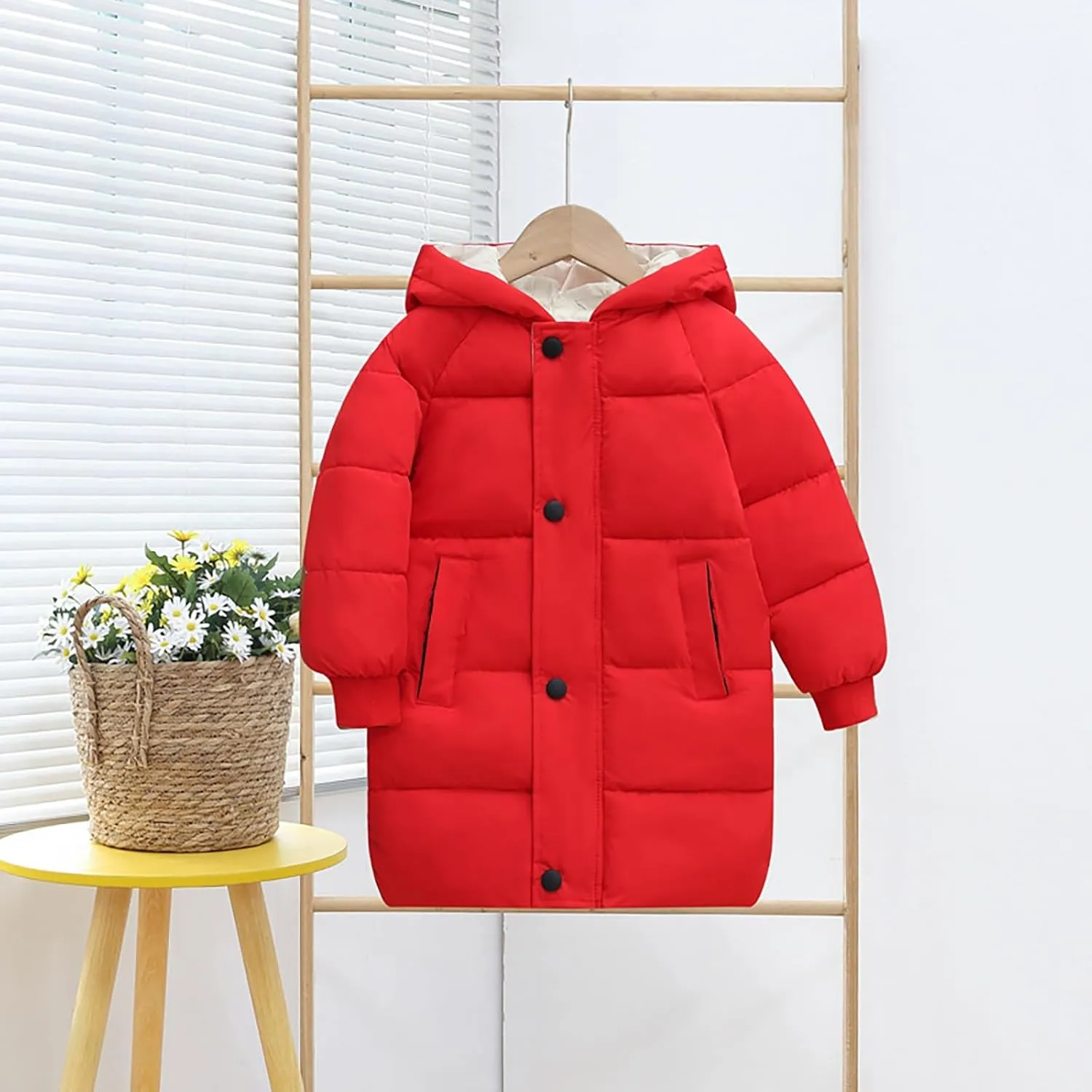 Girls Long Winter Coat Hooded Puffer Jacket Kids Lightweight Down Coat Insulated Parka Thicken Warm Padded Jacket