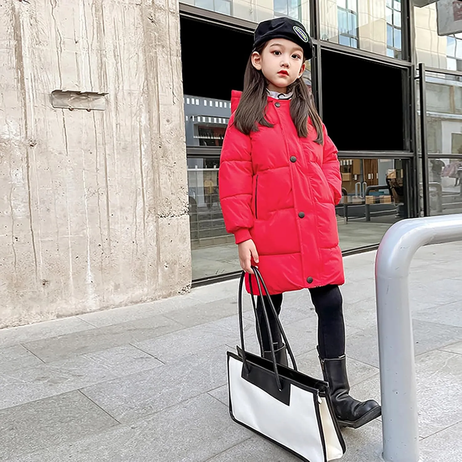 Girls Long Winter Coat Hooded Puffer Jacket Kids Lightweight Down Coat Insulated Parka Thicken Warm Padded Jacket