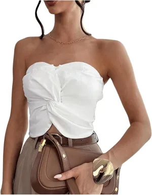 GORGLITTER Women's Strapless Tube Top Open Back Sleeveless Smocked Twist Bandeau Top Going Out Summer Crop Tops 2025