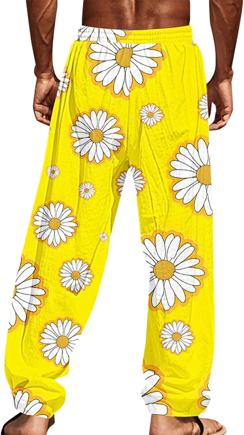 Hawaiian Ocean Wave Sweatpants for Men Lightweight Beachwear Lounge Pants Comfy Relaxed Fit Tropical Vacation Pants