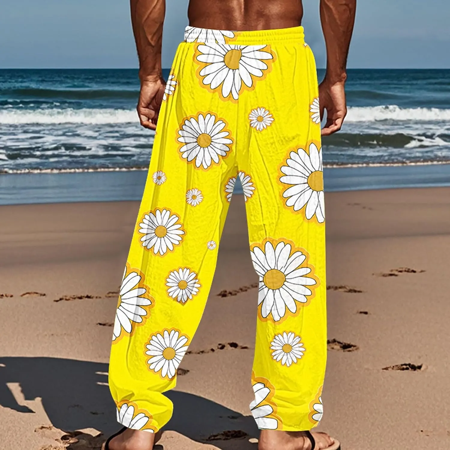 Hawaiian Ocean Wave Sweatpants for Men Lightweight Beachwear Lounge Pants Comfy Relaxed Fit Tropical Vacation Pants