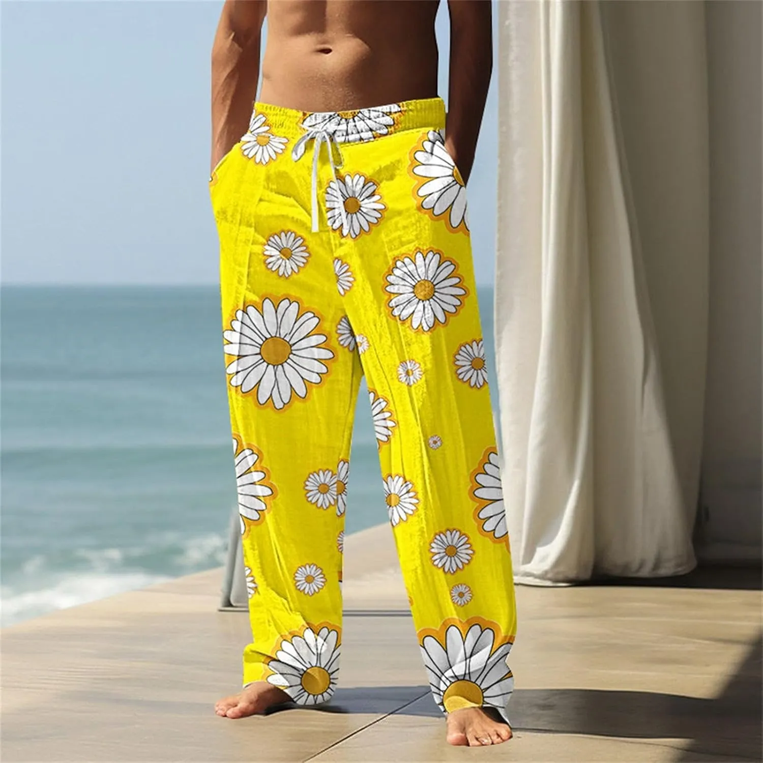 Hawaiian Ocean Wave Sweatpants for Men Lightweight Beachwear Lounge Pants Comfy Relaxed Fit Tropical Vacation Pants