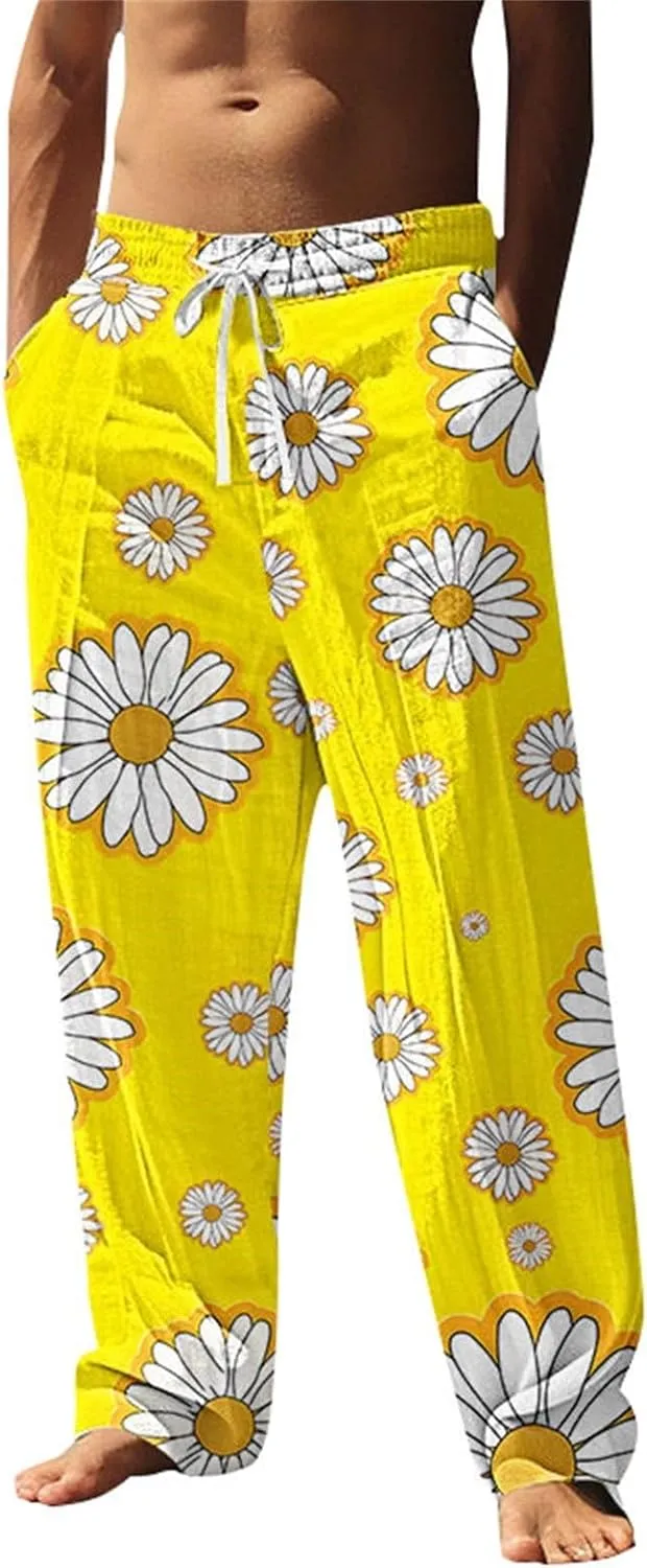 Hawaiian Ocean Wave Sweatpants for Men Lightweight Beachwear Lounge Pants Comfy Relaxed Fit Tropical Vacation Pants