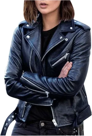 Leather Jacket Women Faux Suede Leather Jacket Zip Up Motorcycle Jacket Open Front Coat Cropped Jacket Vintage Coat