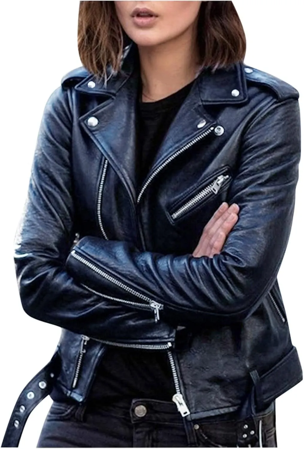 Leather Jacket Women Faux Suede Leather Jacket Zip Up Motorcycle Jacket Open Front Coat Cropped Jacket Vintage Coat
