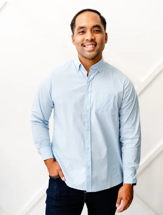 Light Blue Essential Long Sleeve Button-Up
