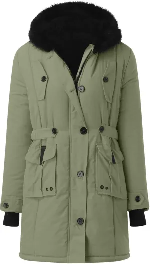 Lightweight Quilted Padded Fleece Lined Coats Ladies Padded Thermal Overcoat with Faux Hooded Windproof Warm Puffy