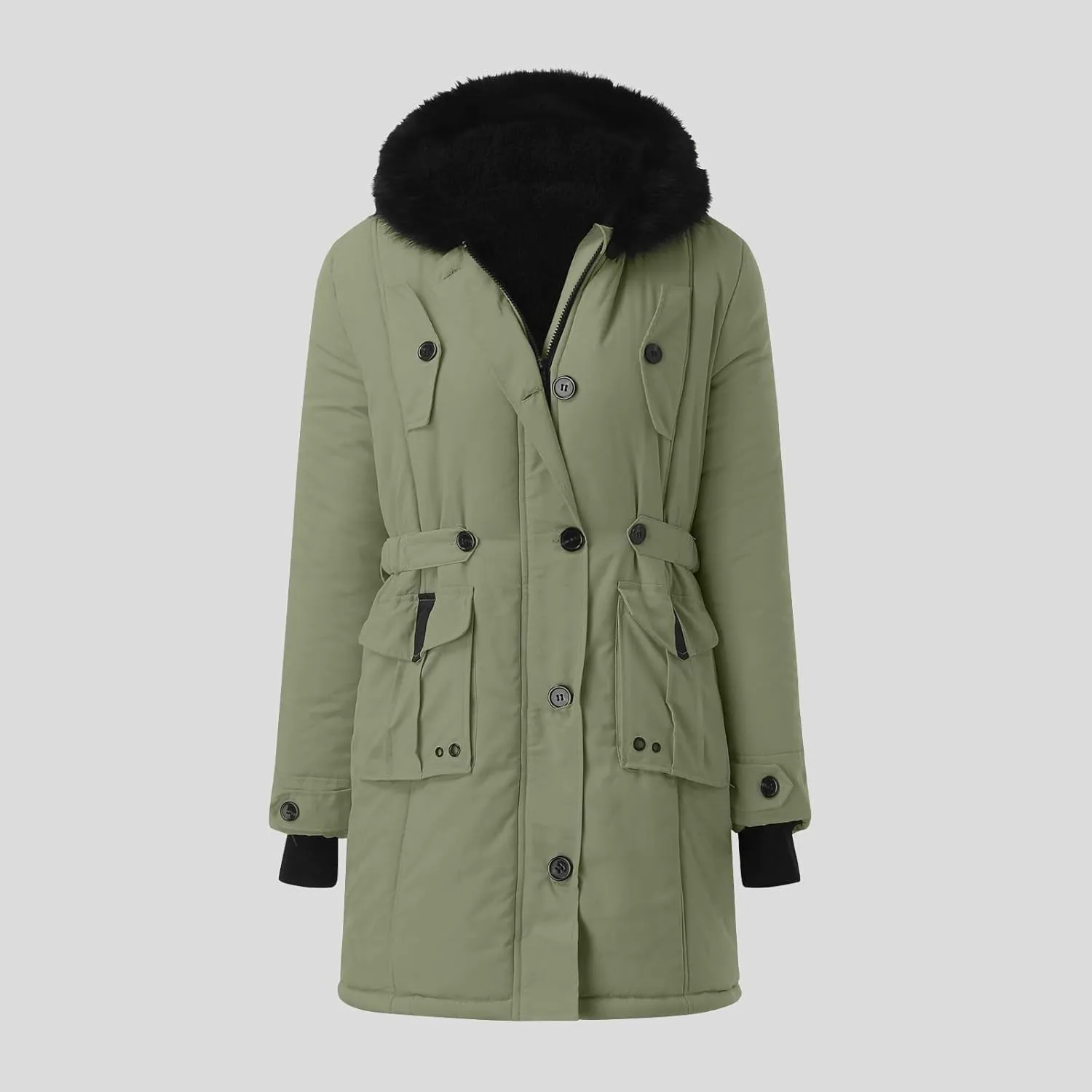 Lightweight Quilted Padded Fleece Lined Coats Ladies Padded Thermal Overcoat with Faux Hooded Windproof Warm Puffy