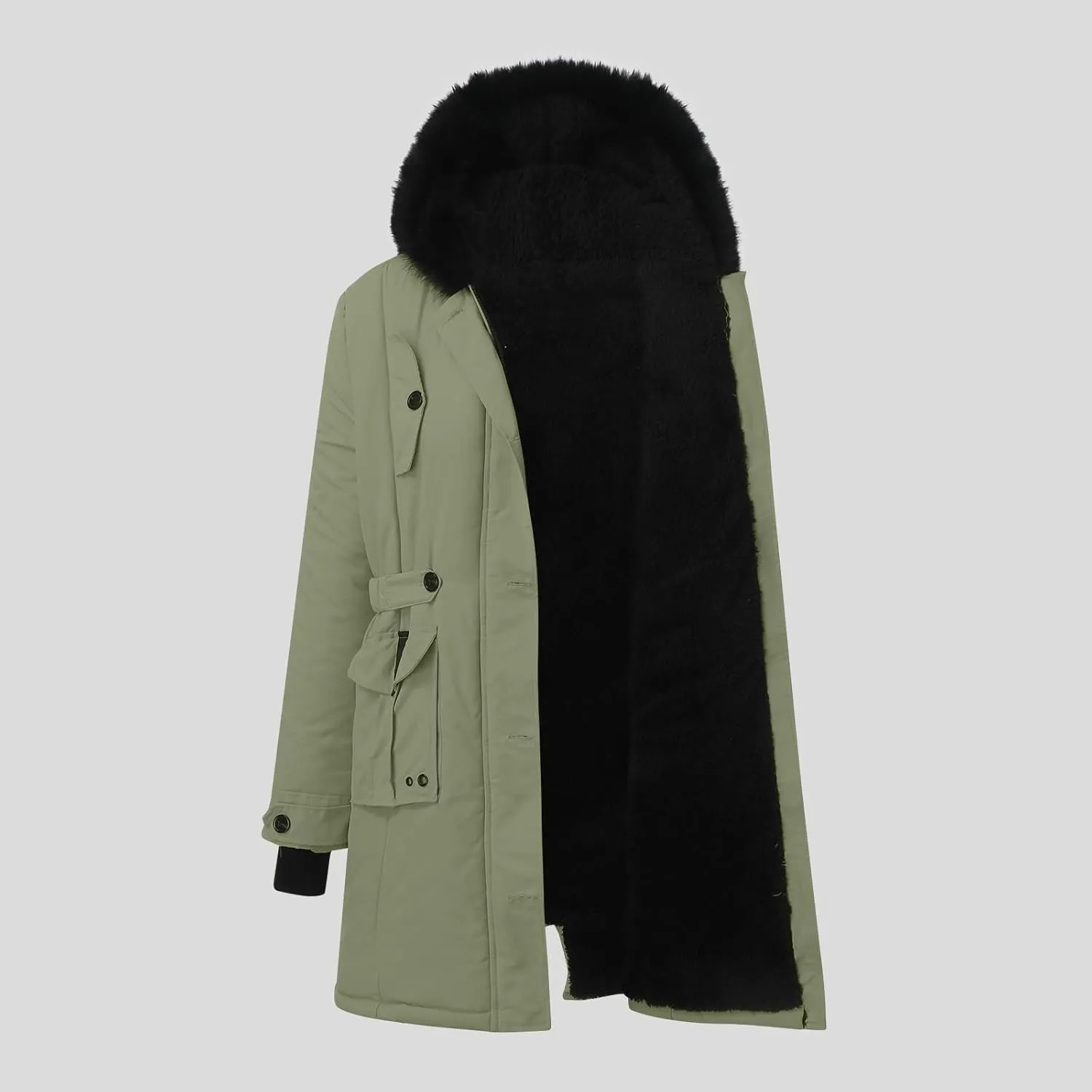 Lightweight Quilted Padded Fleece Lined Coats Ladies Padded Thermal Overcoat with Faux Hooded Windproof Warm Puffy