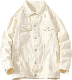Mens Casual Stylish Denim Jackets Button Down Lapel Long Sleeve Jean Jacket Loose Antique Washed Trucker Coats