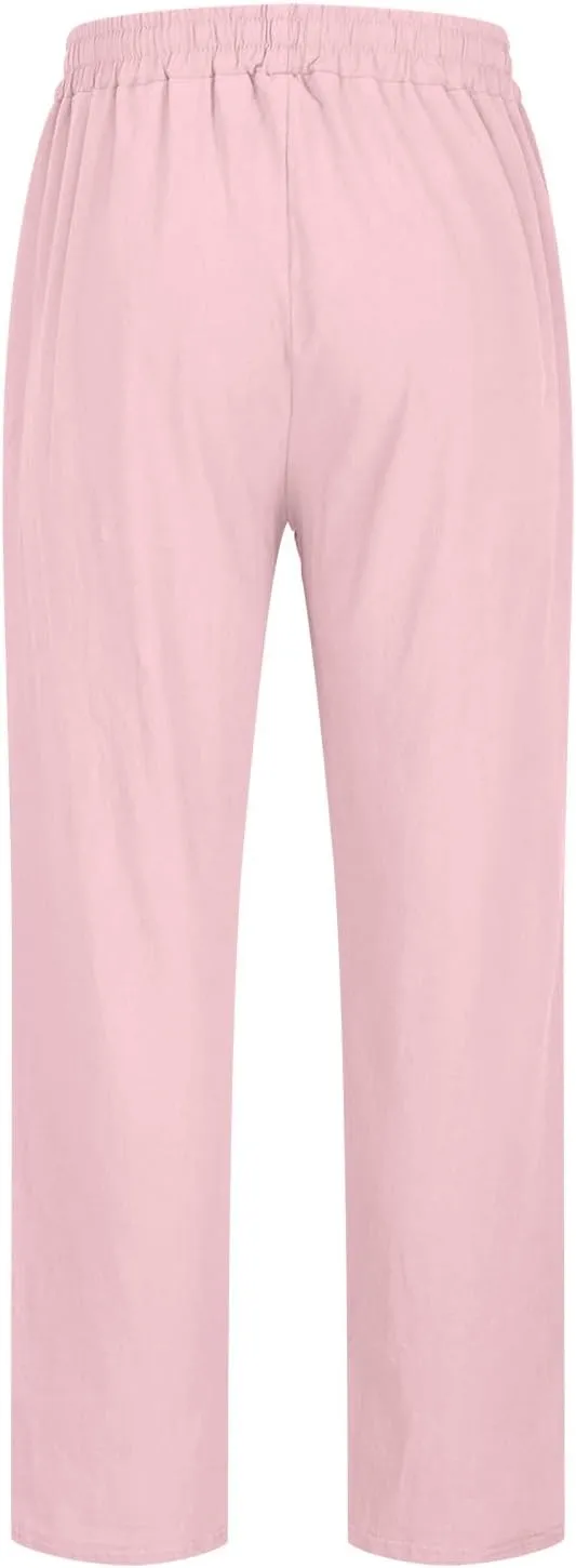 Men's Cotton Linen Trousers Casual Elastic Waist Pants Yoga Pants Straight Leg Sweatpant Drawstring Pants Quick Dry