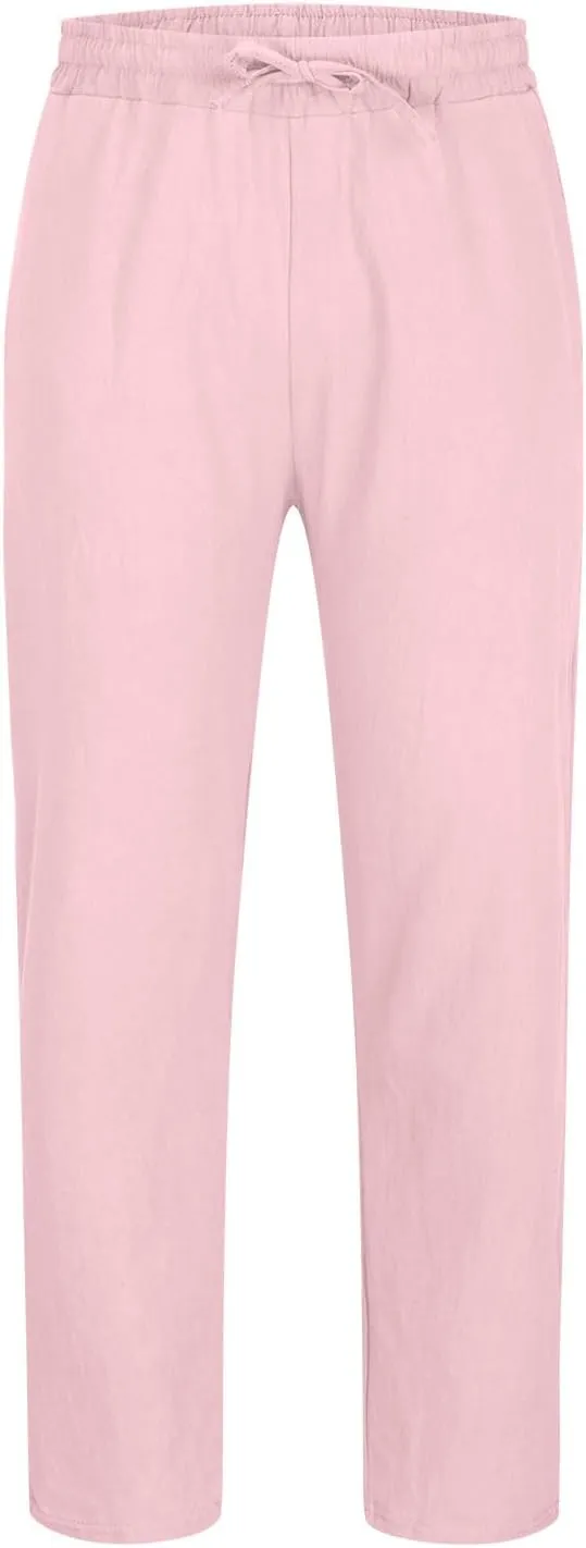 Men's Cotton Linen Trousers Casual Elastic Waist Pants Yoga Pants Straight Leg Sweatpant Drawstring Pants Quick Dry