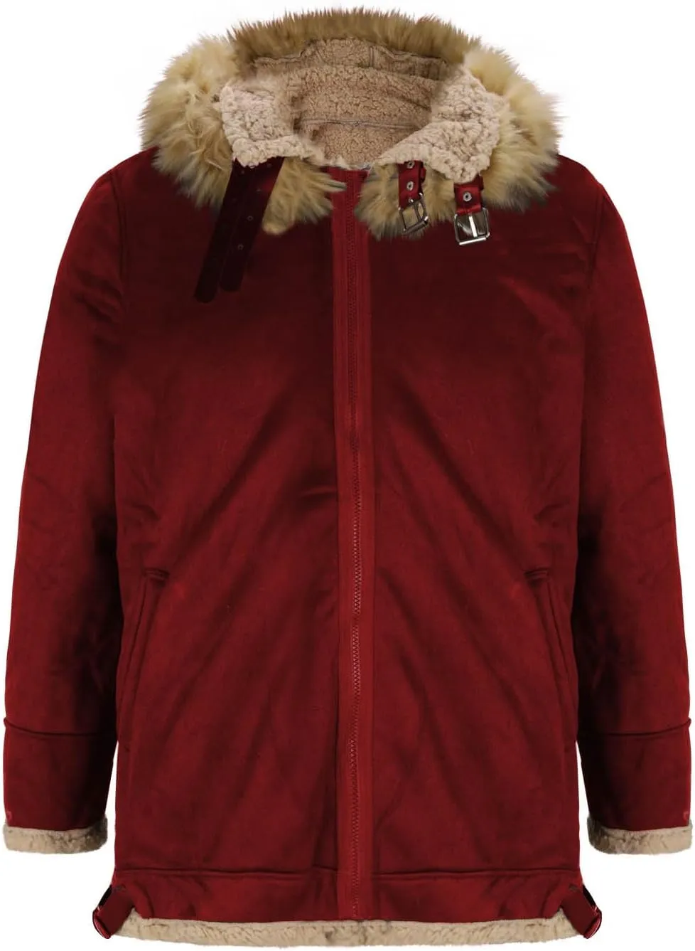 Men's Faux Leather Jacket Cozy Sherpa Fleece Lined Bomber Jackets Winter Suede Trench Coat with Faux Fur Trim Hood