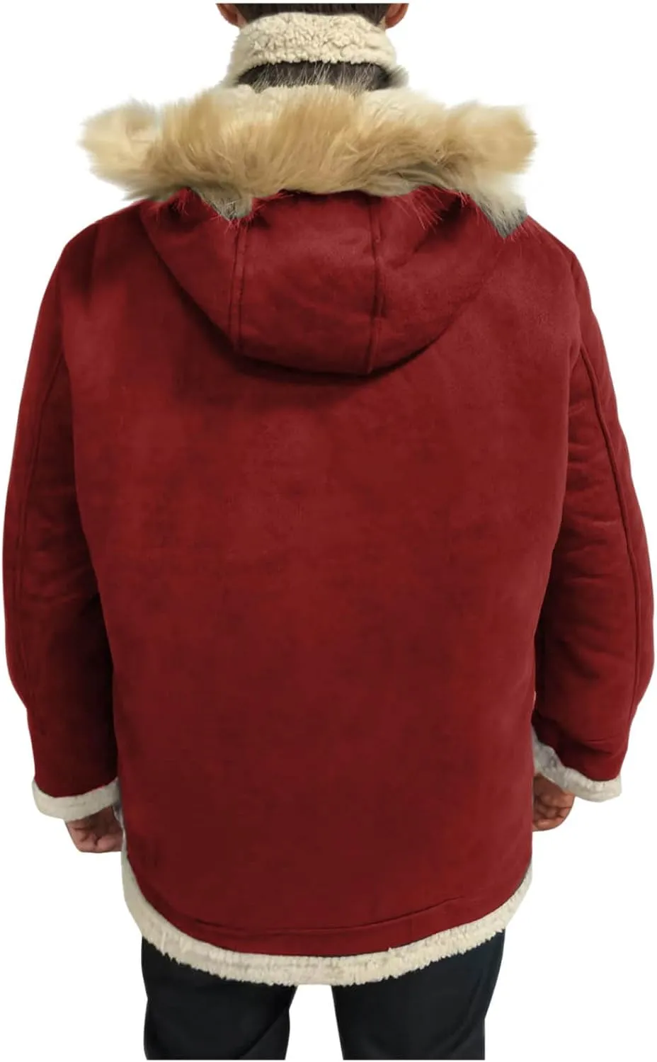 Men's Faux Leather Jacket Cozy Sherpa Fleece Lined Bomber Jackets Winter Suede Trench Coat with Faux Fur Trim Hood
