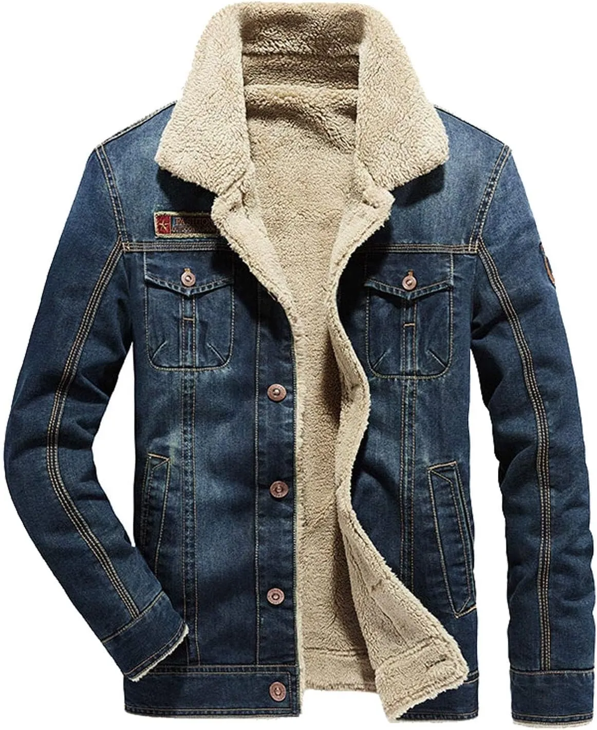 Men's Fleece Lined Denim Jacket Winter Jean Jacket Cowboy Coat Trucker Jacket