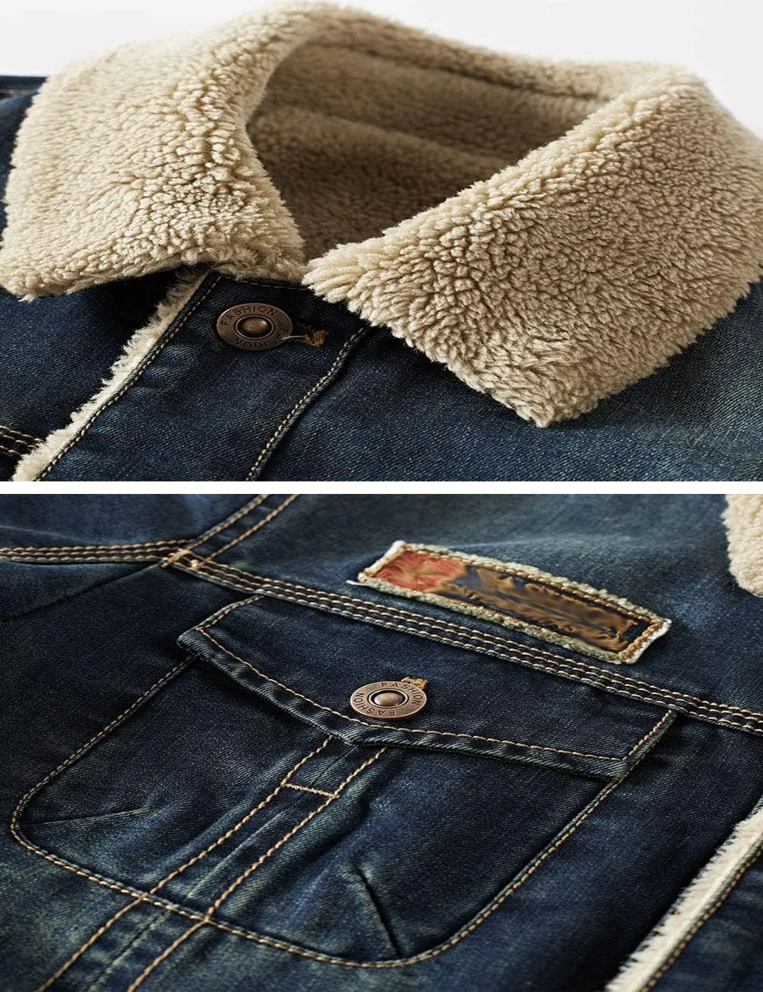 Men's Fleece Lined Denim Jacket Winter Jean Jacket Cowboy Coat Trucker Jacket