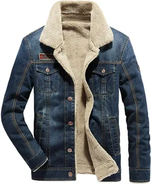 Men's Fleece Lined Denim Jacket Winter Jean Jacket Cowboy Coat Trucker Jacket
