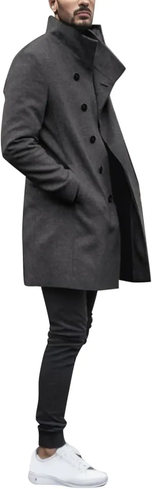 Mens Trench Coat Plus Size Winter Warm Notched Lapel Single Breasted Blazers Long Peacoat Overcoat Stylish Suit Jackets