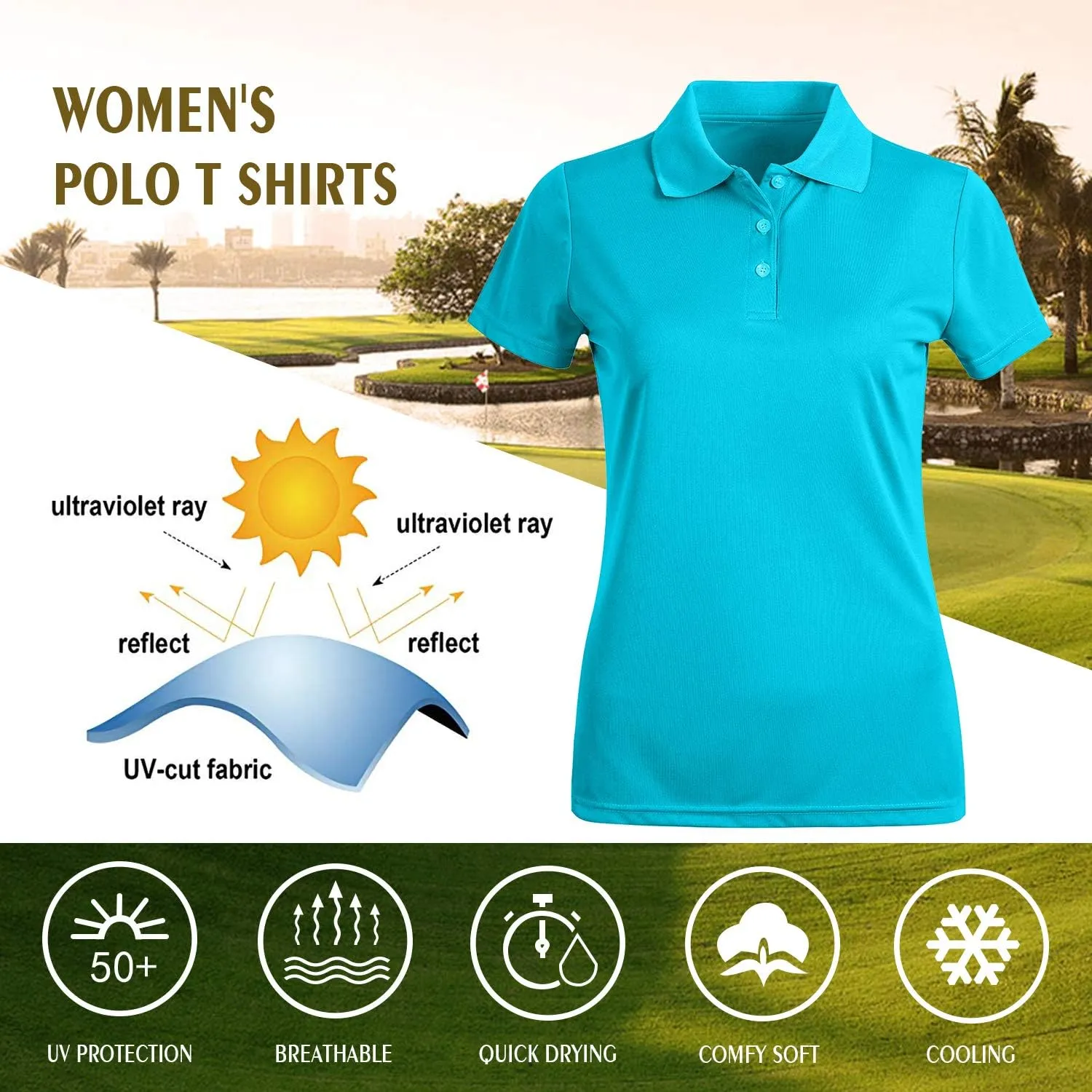 MOHEEN Women's Quick Dry Short Sleeve Polo Shirts Moisture Wicking Performance Athletic Golf Polo