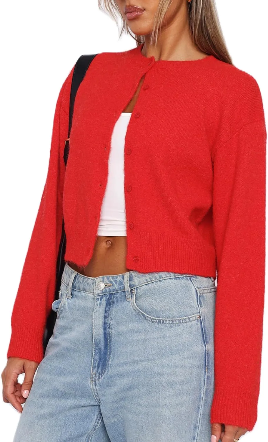 NUFIWI Women Y2k Knit Crop Cardigan Button Down Open Front Lightweight Shrug Sweater Long Sleeve Knitted Cropped Outwear
