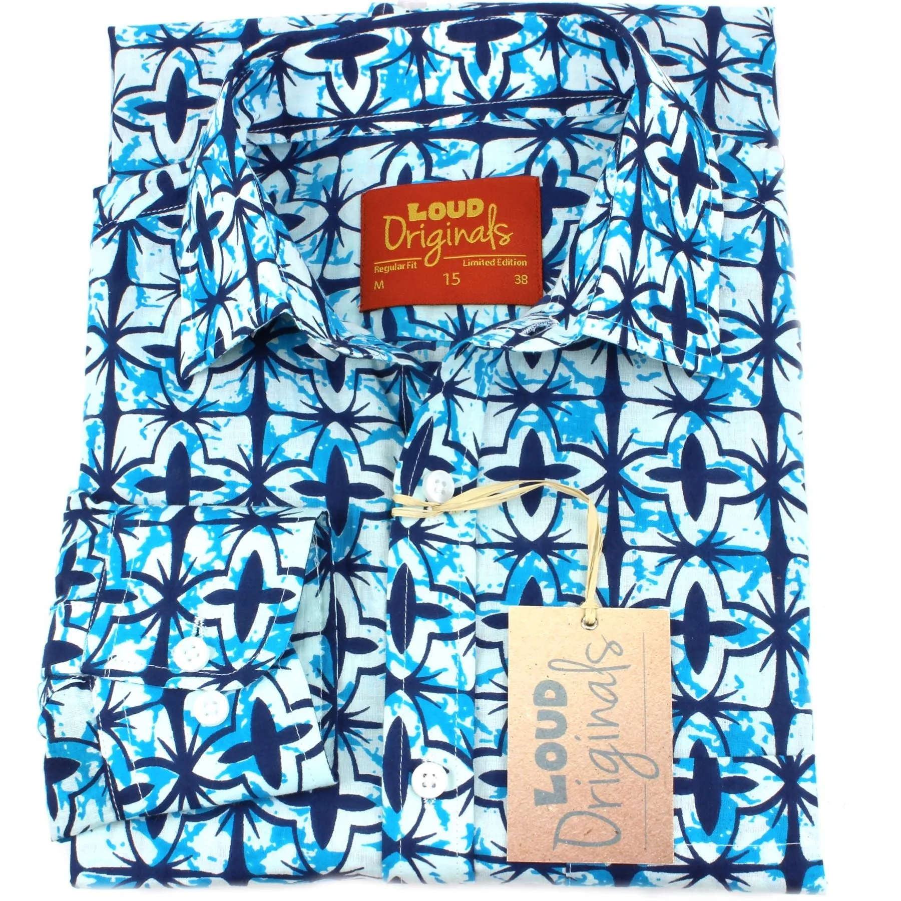 Regular Fit Long Sleeve Shirt - Blue & White Abstract