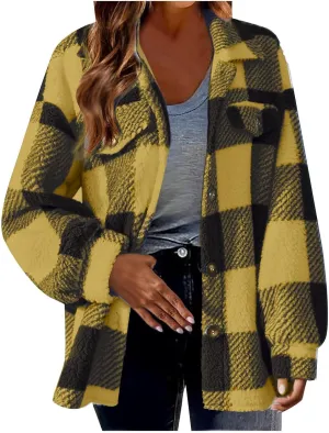 Shackets for Women 2024 Plus Size Fleece Lined Flannel Jacket,Plaid Button Down Shirt Fashion Fall Winter Outfits