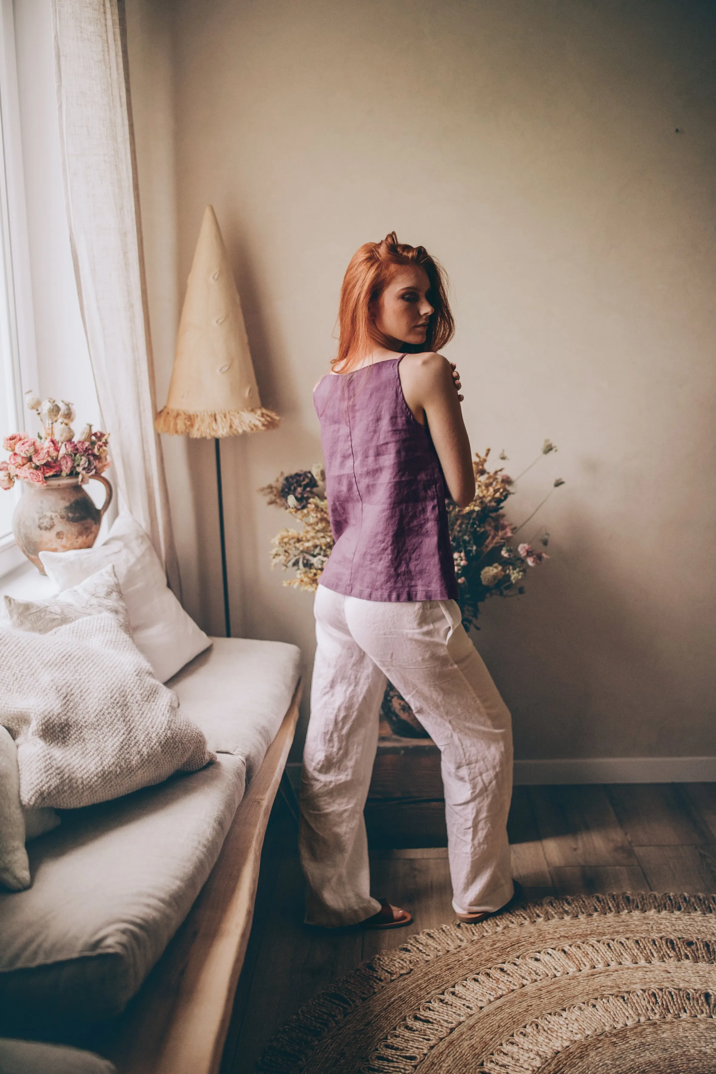Straight Neck Linen Top