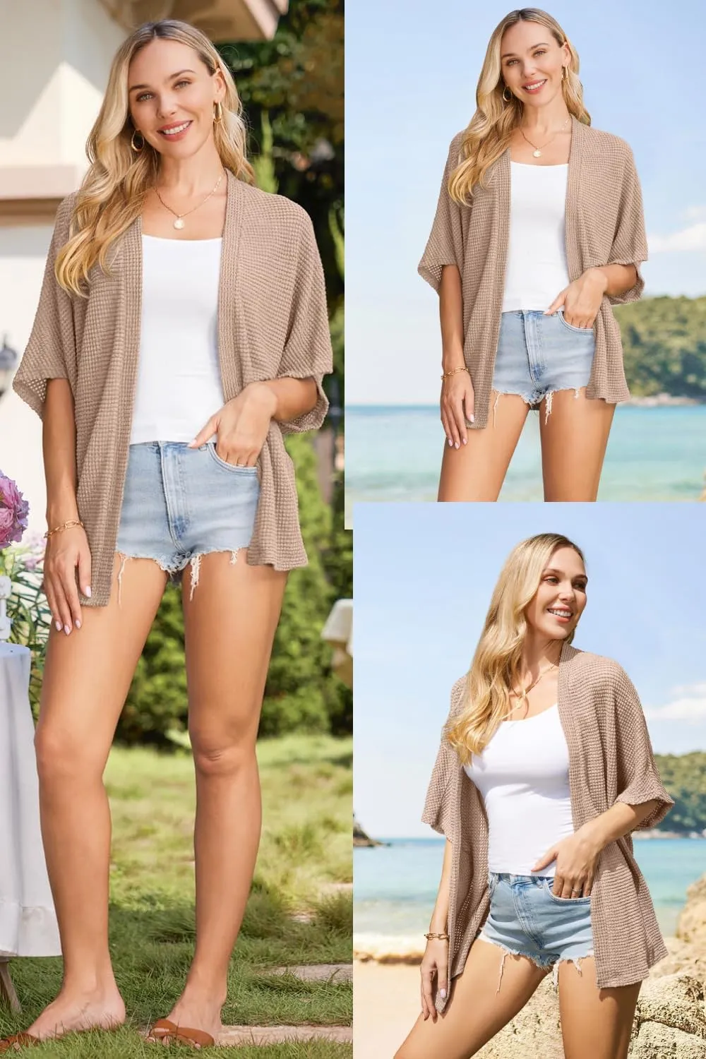 STYLEWORD Women's Summer Fashion Cardigan Lightweight Short Sleeve Beach Cover Up Kimonos